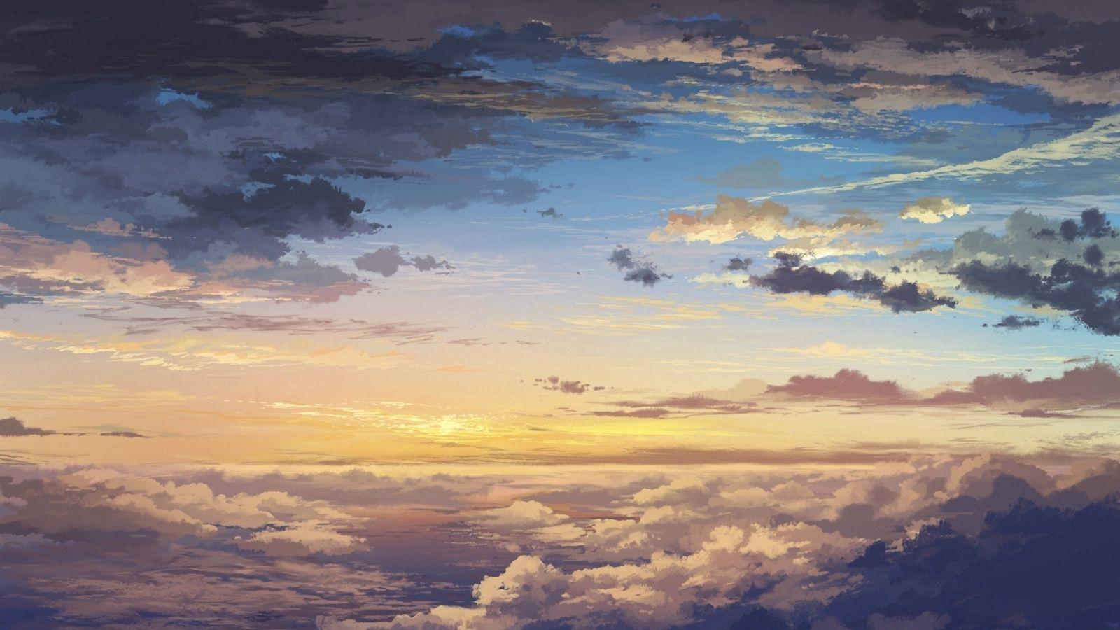 1600x900 Download wallpaper 1600x900 clouds, sky, art, sunset, elevation, landscape widescreen 16:9 HD background