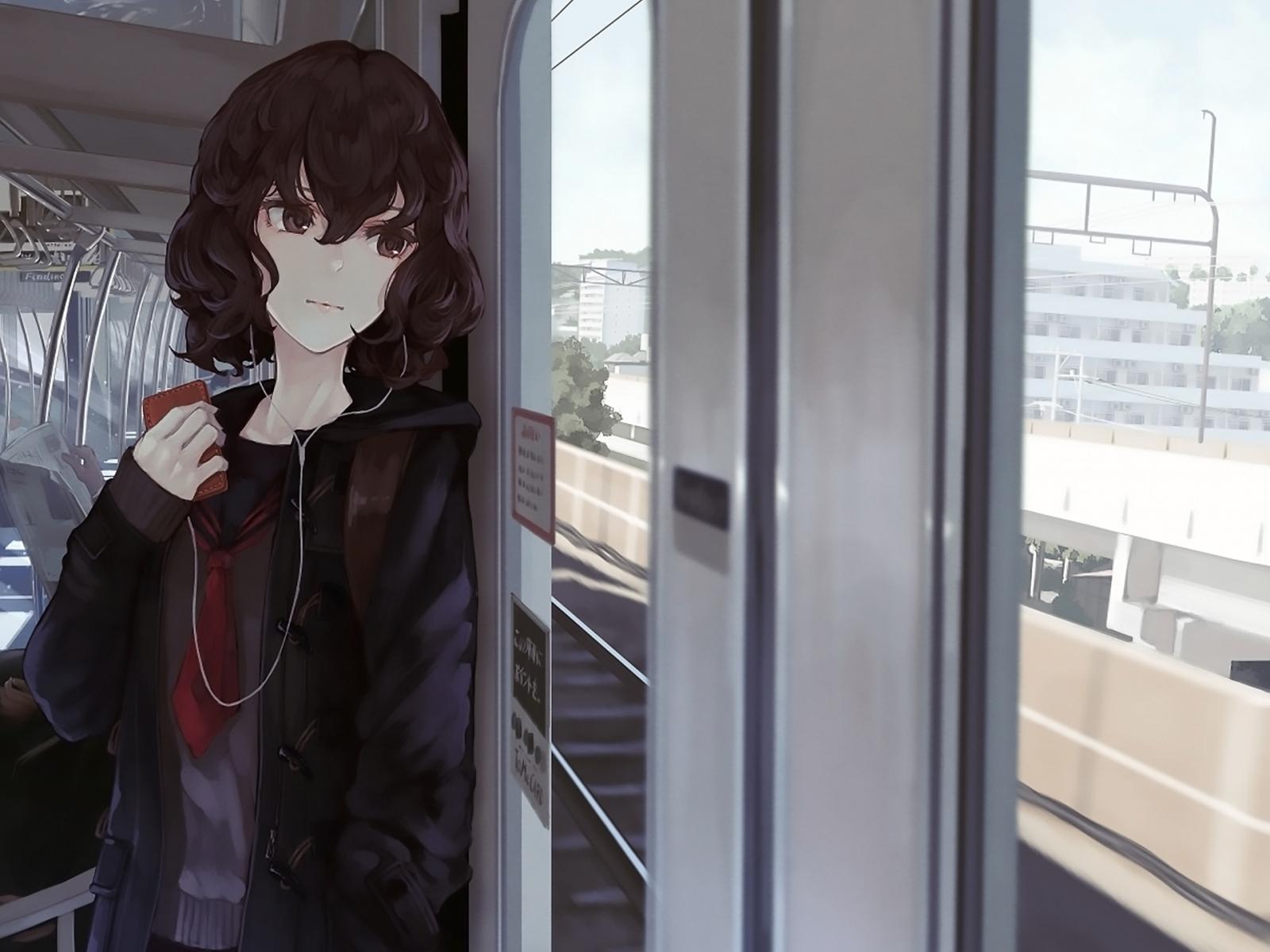 1600x1200 Download 1600x1200 Wallpaper Short, Curly Hair, Anime Girl, Train, Standard 4: Fullscreen, 1600x1200 HD Image, Background, 27051