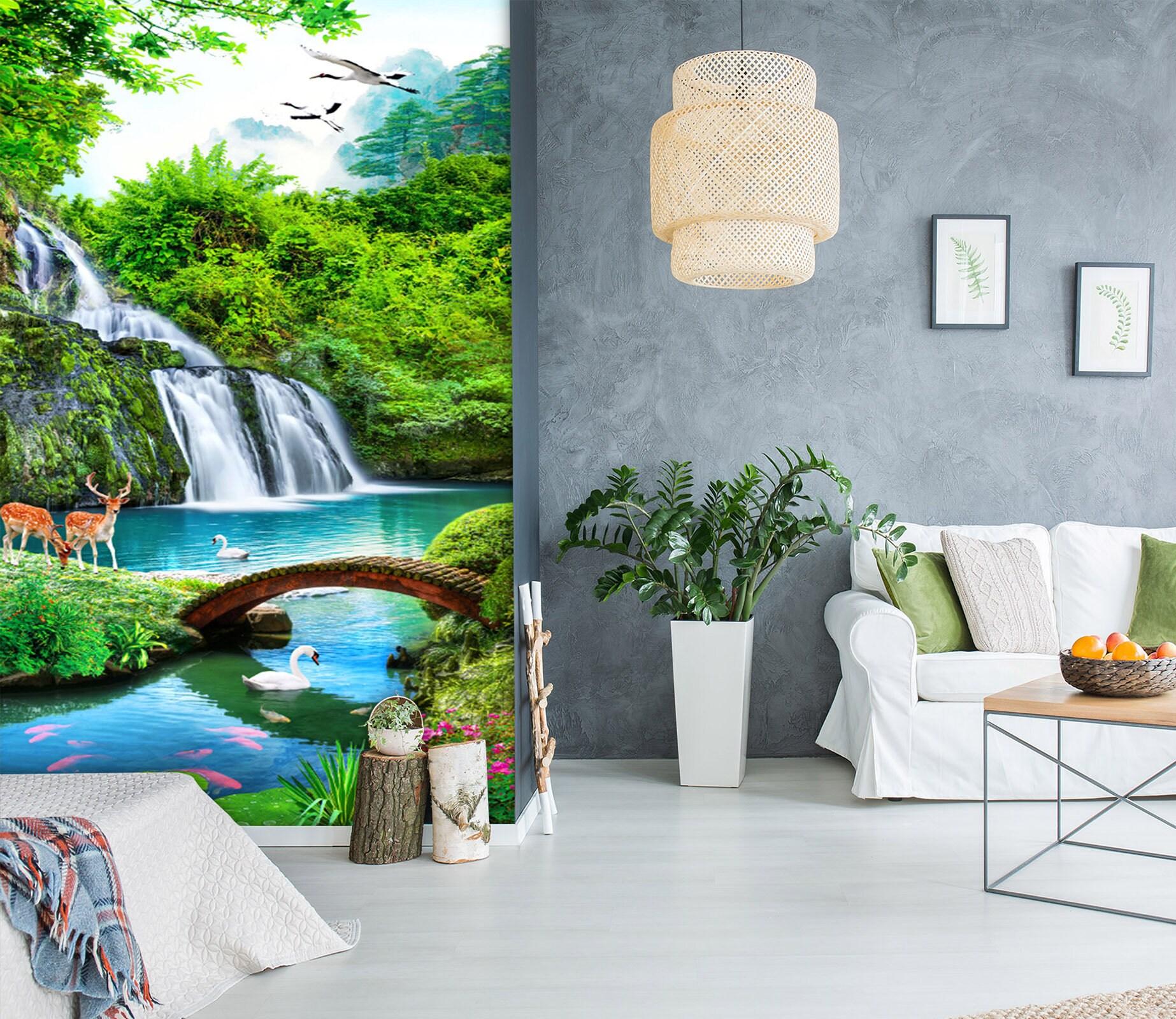 1846x1600 3D Small Bridge Running Water Bedroom L2924 Commercial