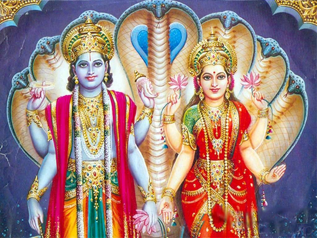 1024x768 God Vishnu and Goddess Lakshmi