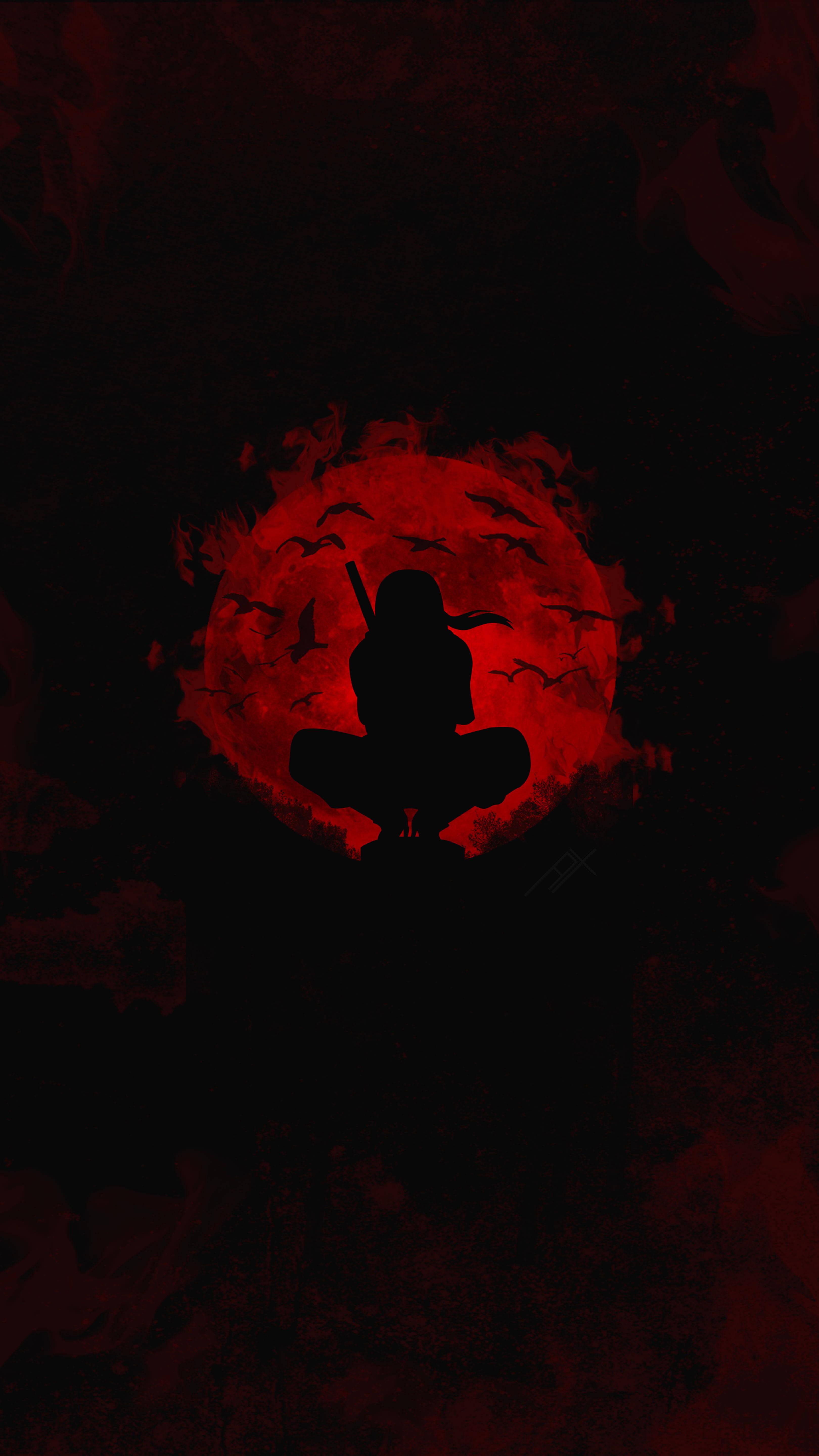 3240x5760 Download Anime Ninja Uchiha Itachi PFP Red Moon Silhouette Wallpaper