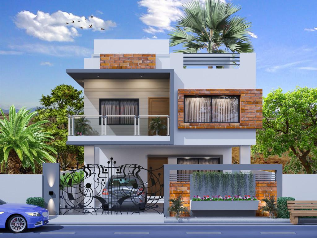1024x768 Duplex House Elevation. Best Exterior Design Architectural Plan. Hire A Make My House Expert