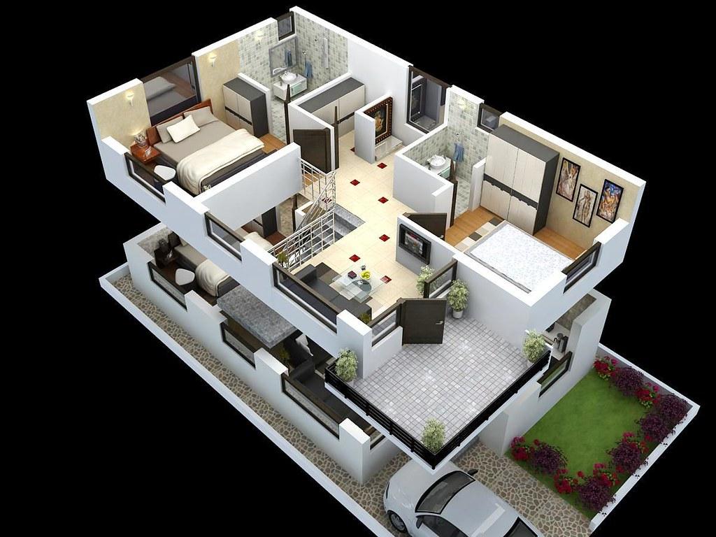 1024x768 Cut Model of Duplex House Plan Design. Cut Model