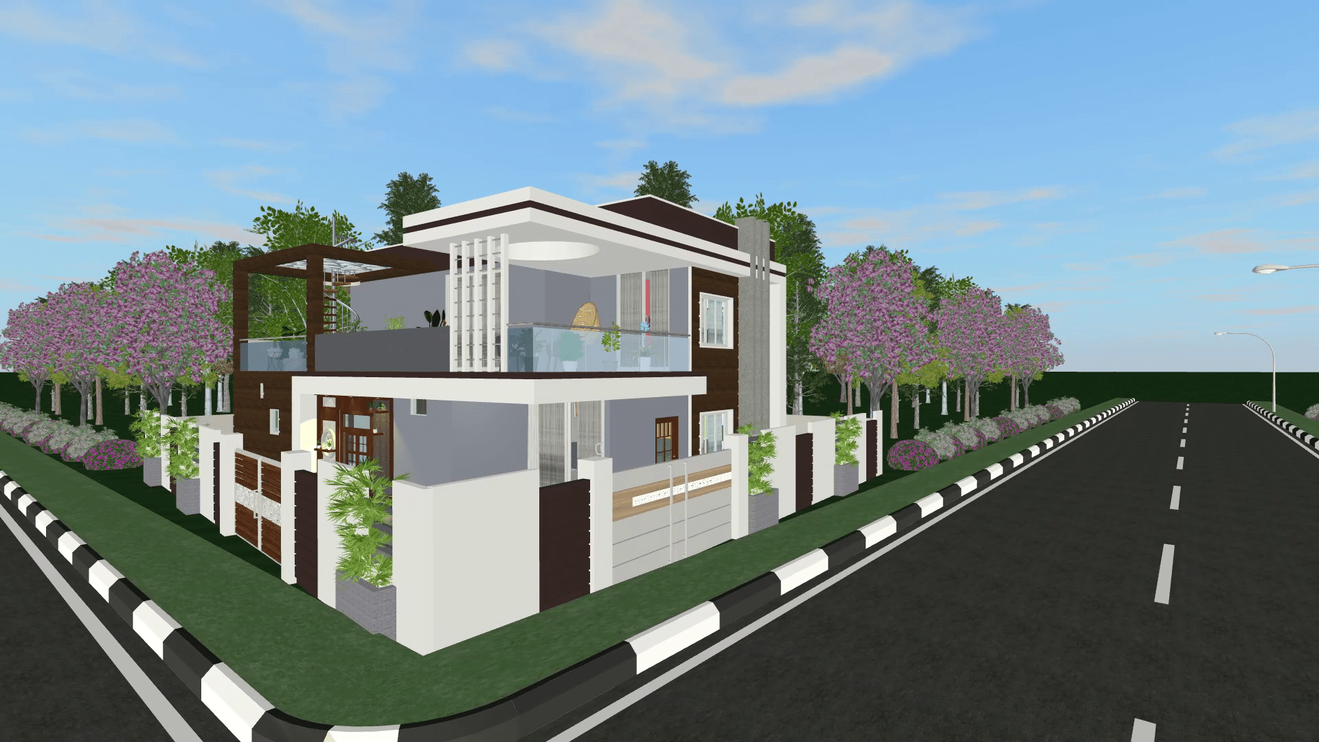 1920x1080 North & East face Duplex house plan 3D View with Free PDF