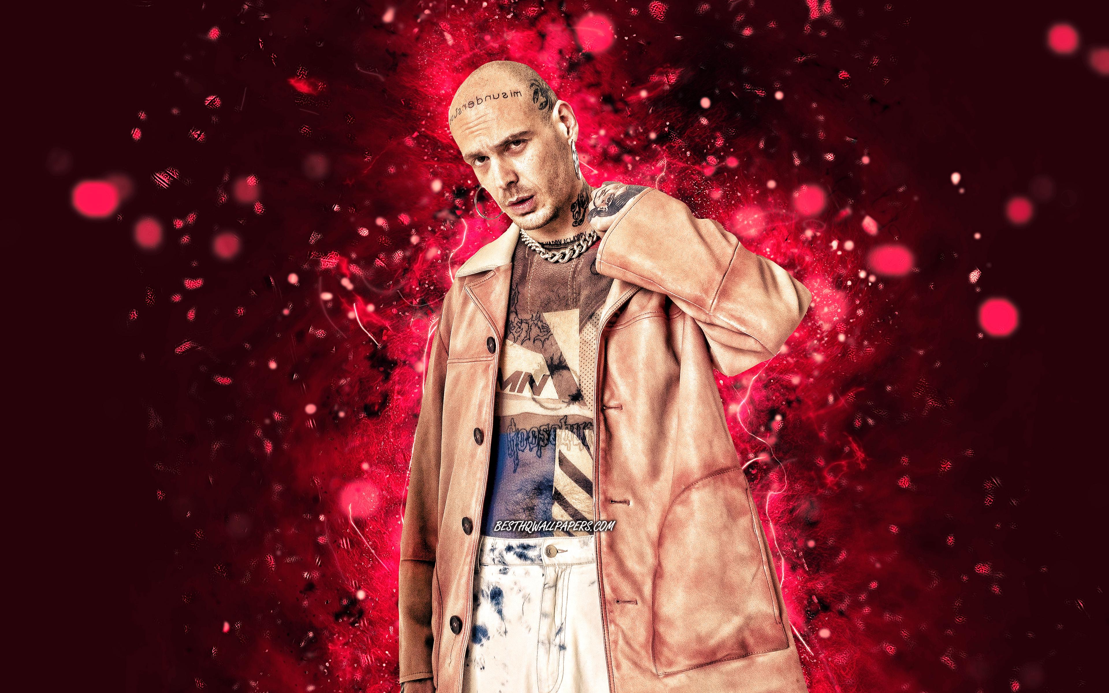 3840x2400 Download wallpaper Gemitaiz, 4k, purple neon lights, italian rapper, music stars, Davide De Luca, italian celebrity, Gemitaiz 4K for desktop with resolution 3840x2400. High Quality HD picture wallpaper