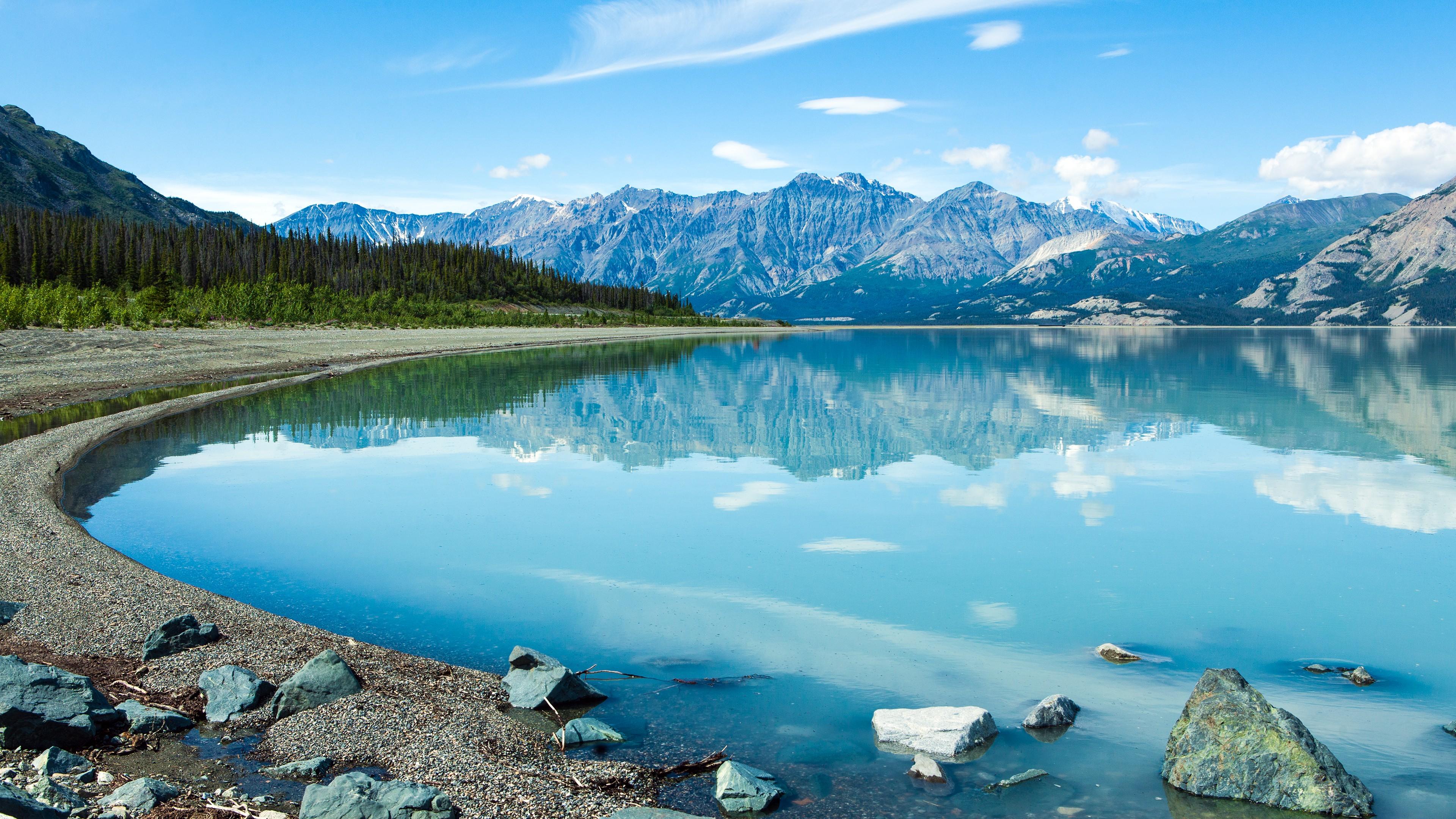 3840x2160 Wallpaper lake, shore, mountains, 4k, Nature