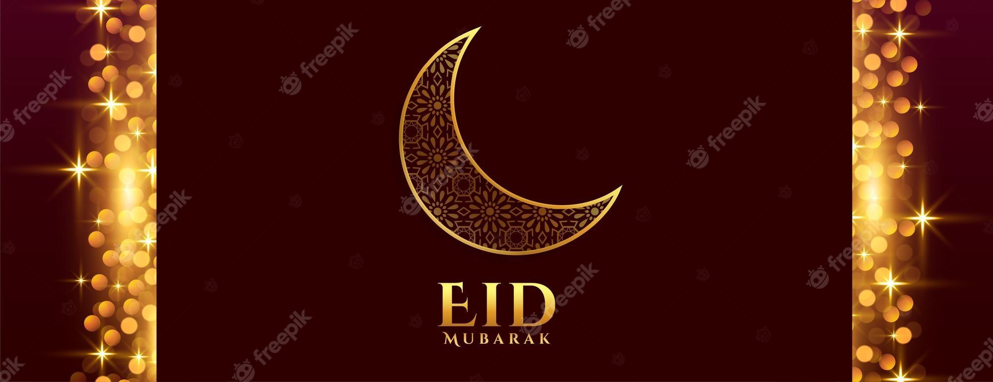 2000x769 Free Vector. Sparkling eid festival golden moon banner design