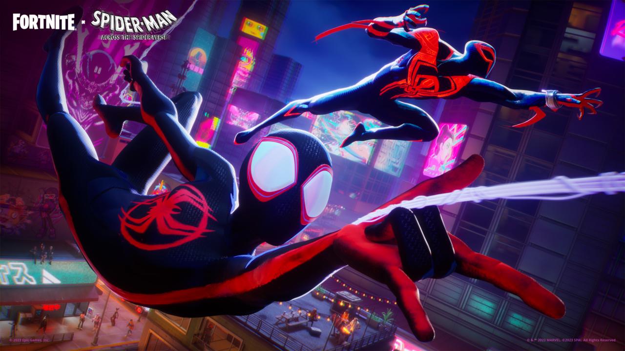 1280x720 Web Slingers Miles Morales And Spider Man 2099 Swing Into Fortnite