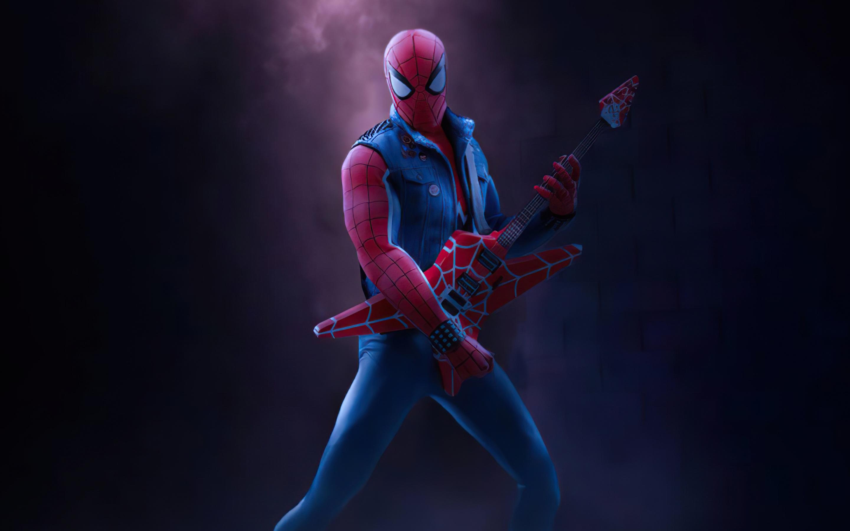 2880x1800 Wallpaper 4k Spider Man Playing Guitar Wallpaper