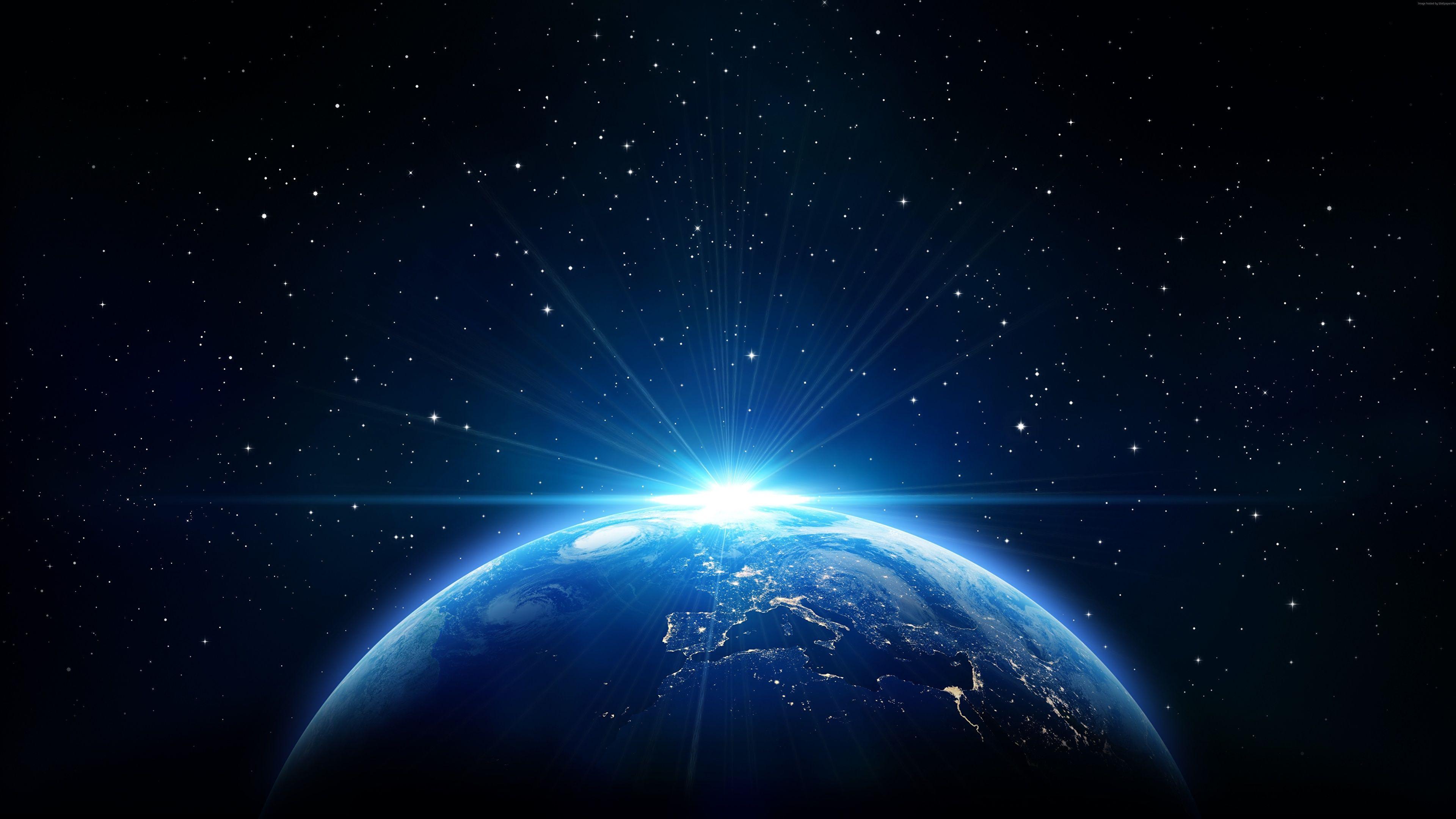 3840x2160 Wallpaper Earth Rays of light Planets Space 3D Graphics 3840x2160