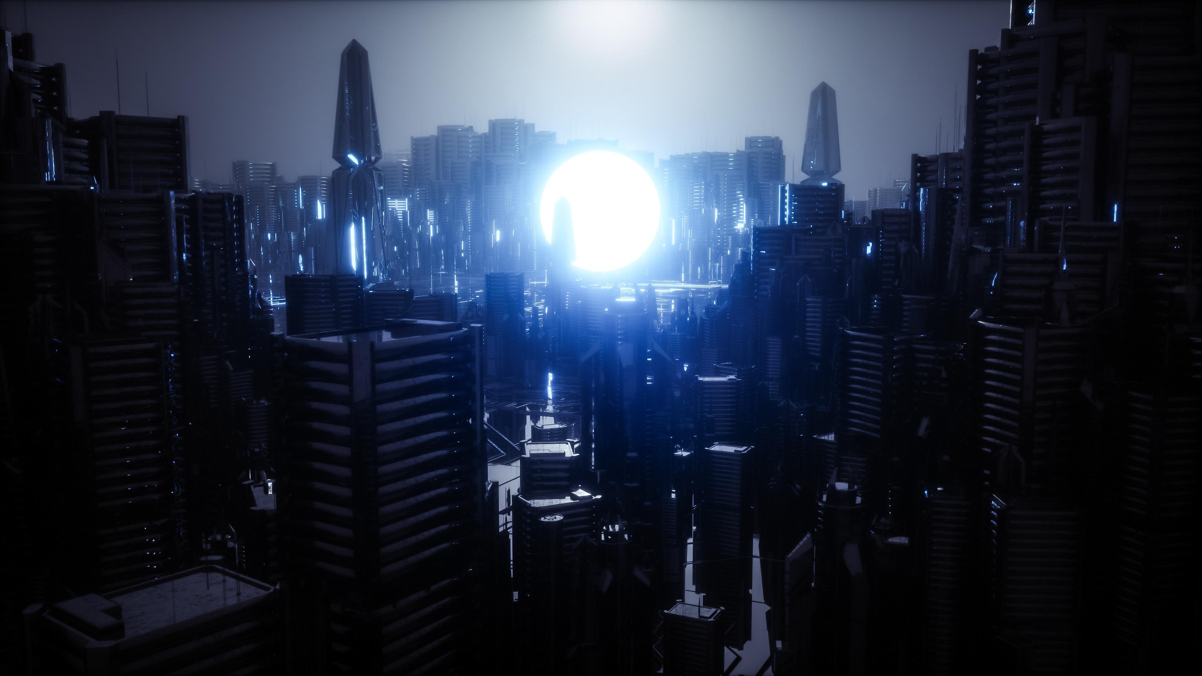 3840x2160 Futuristic City Wallpaper 4K, Energy, Moon, Dark, Sci Fi