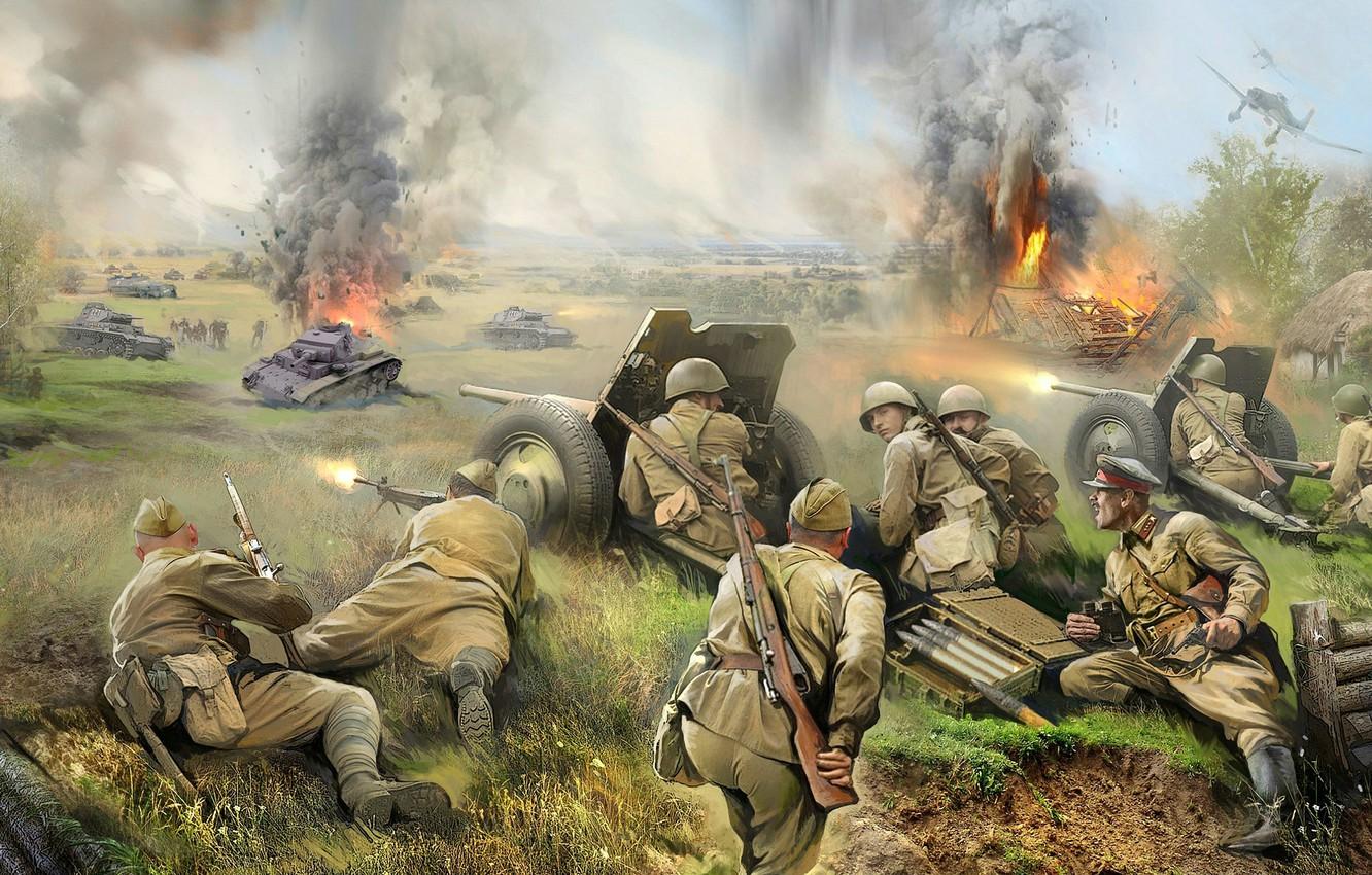 1332x850 Wallpaper battle, art, soldiers, The great Patriotic war, The Red Army image for desktop, section оружие