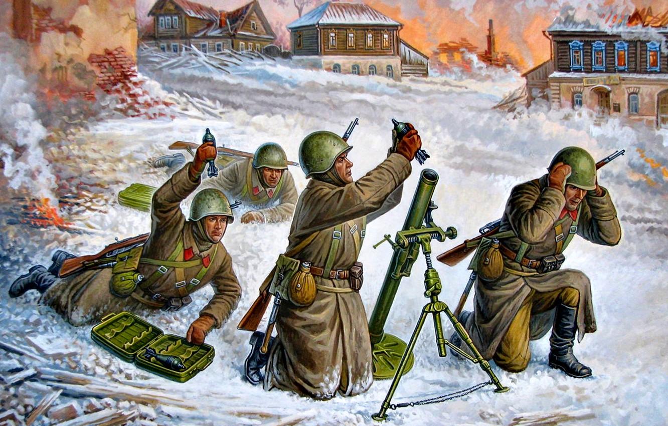 1332x850 Wallpaper Winter, Snow, Mines, The Great Patriotic War, The Second World War, The Red Army, Calculation, 82 Mm Mortar Image For Desktop, Section оружие