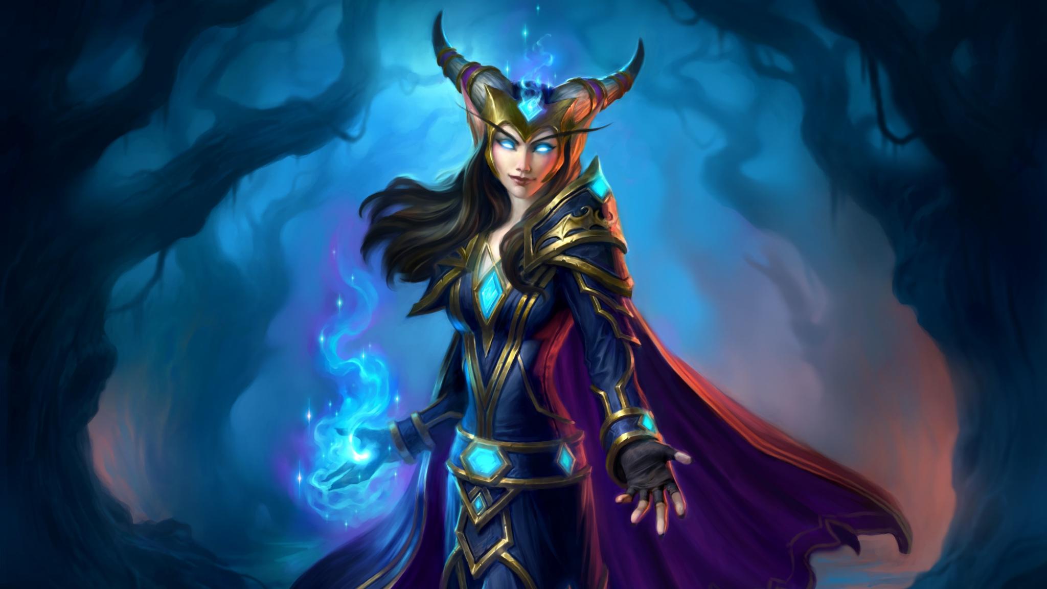 2048x1152 Download wallpaper 2048x1152 beautiful, magican, warrior, hearthstone: the witchwood, dual wide 2048x1152 HD background, 6810