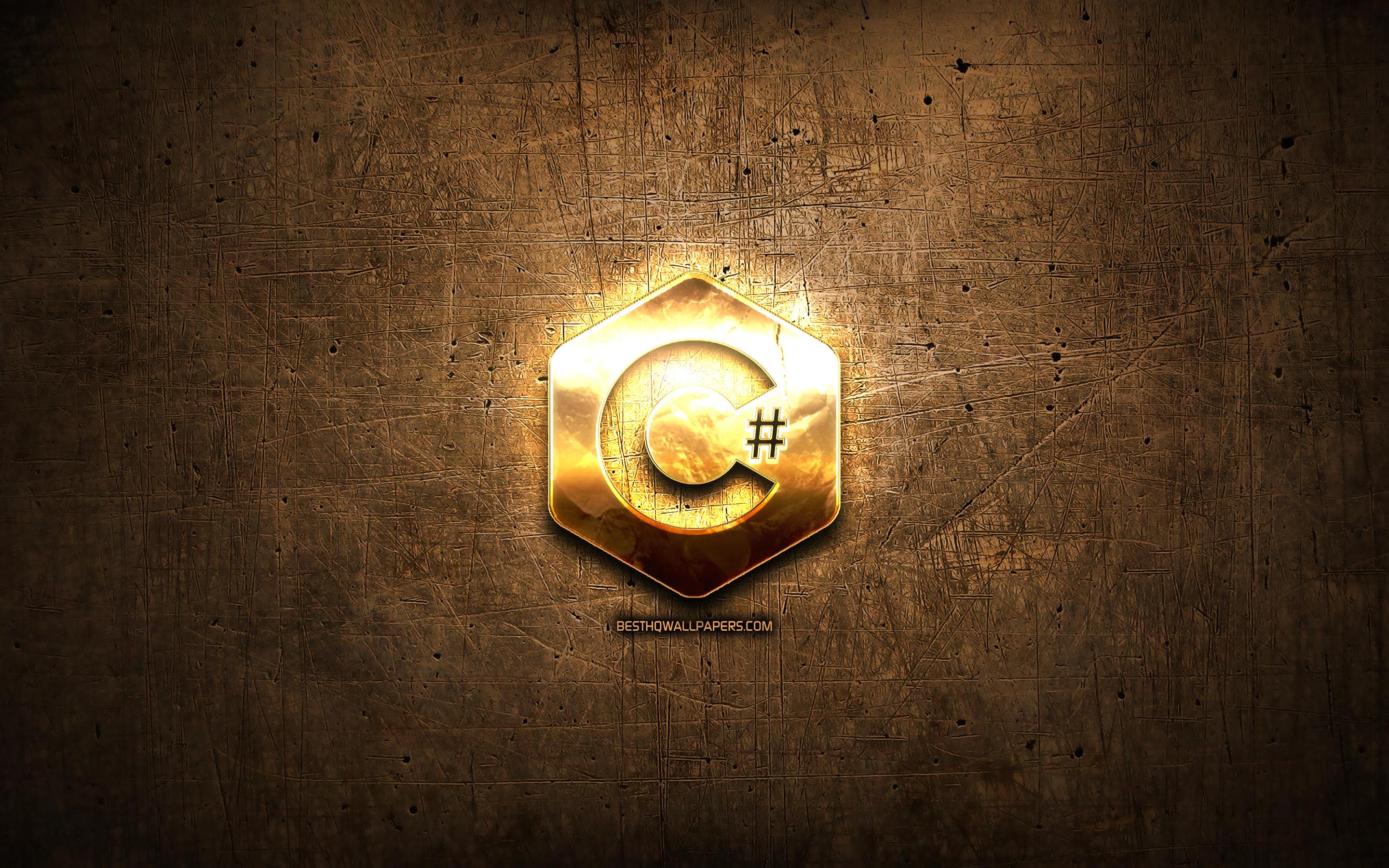 2880x1800 Download wallpaper C Sharp golden logo, programming language, brown metal background, creative, C Sharp logo, programming language signs, C Sharp for desktop with resolution 2880x1800. High Quality HD picture wallpaper