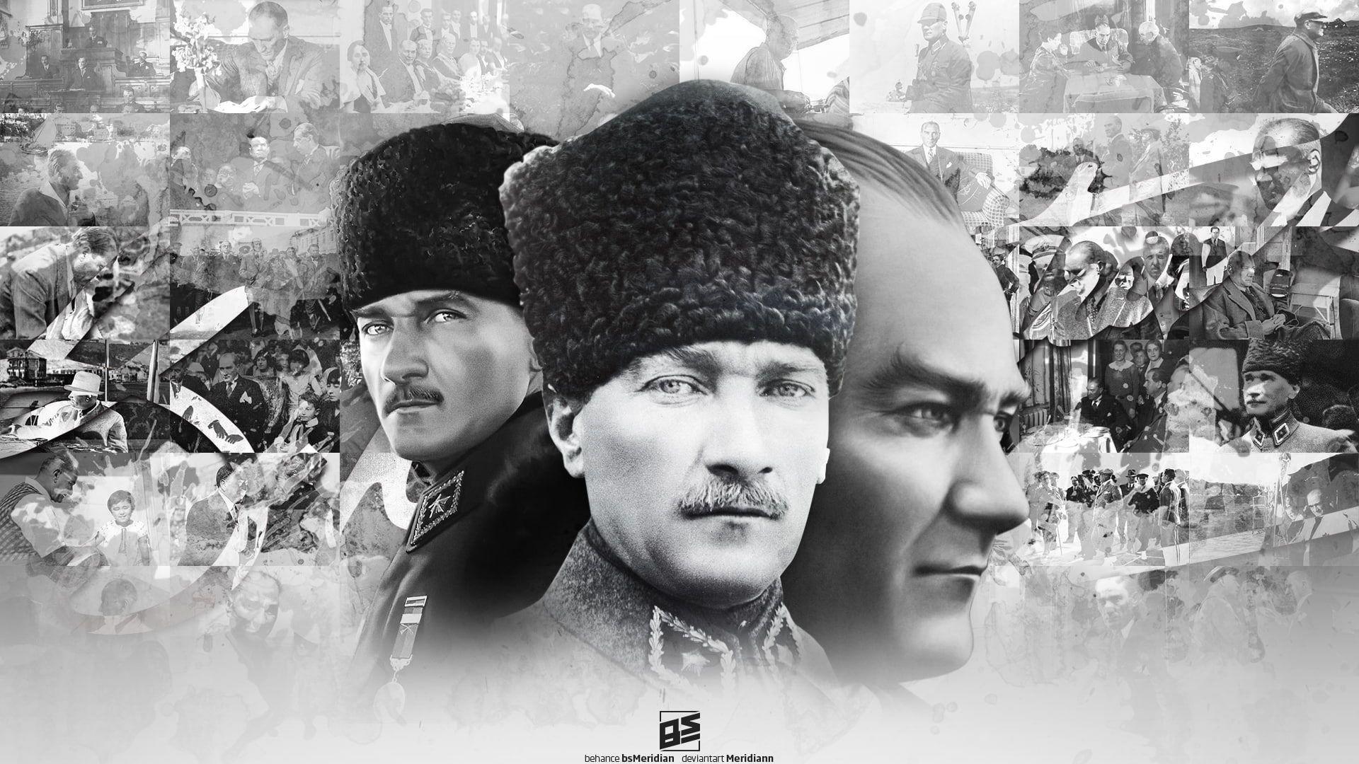 1920x1080 Mustafa Kemal Atatürk #monochrome #men #face P #wallpaper #hdwallpaper #desktop. Kolaj, Monochrome, Tablolar