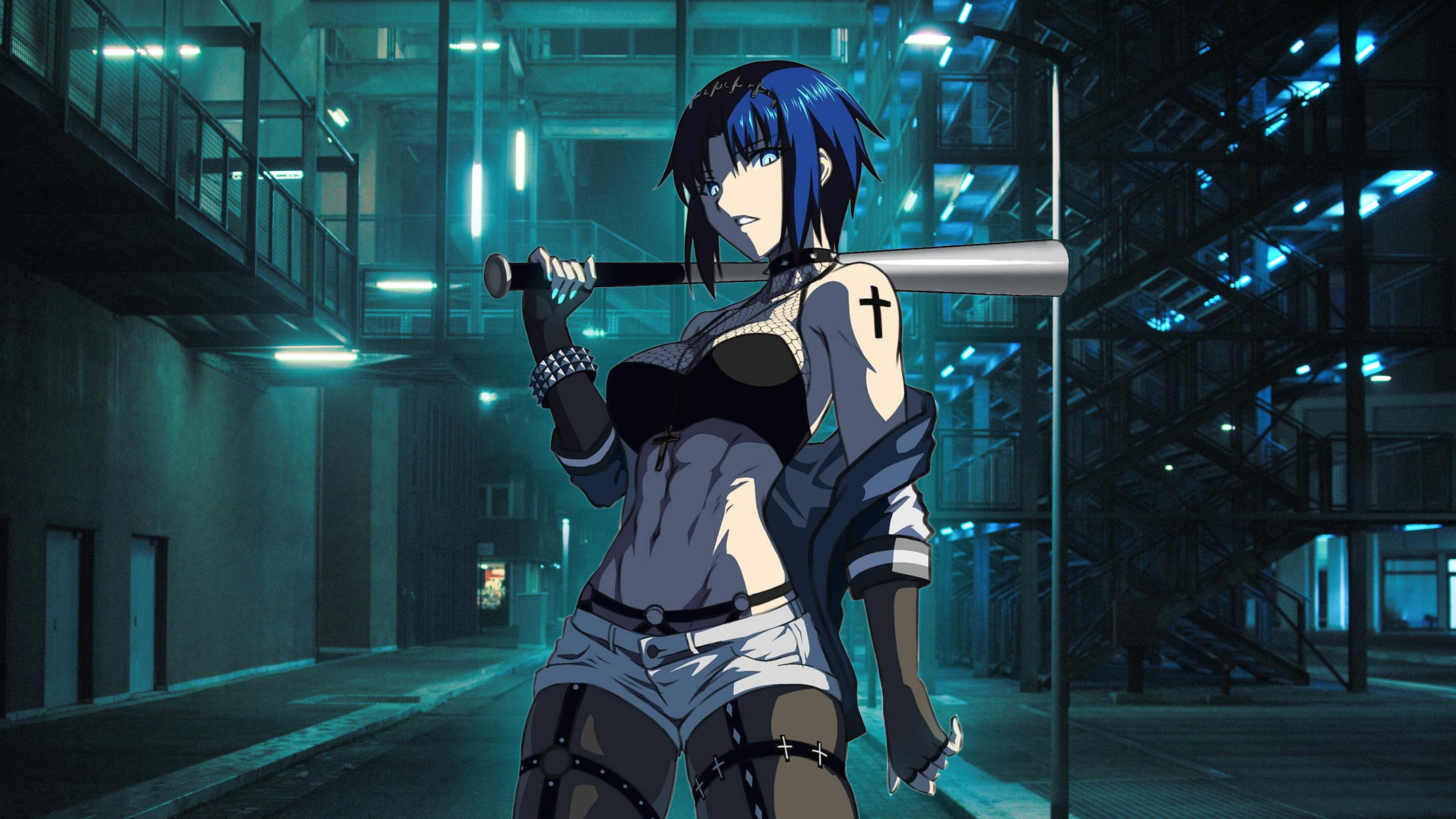 3600x2025 Download wallpaper game, anime, blue eyes, ciel, blue hair, melty blood, tsukihime, night street, neon light, elesia, section other in resolution 3600x2025
