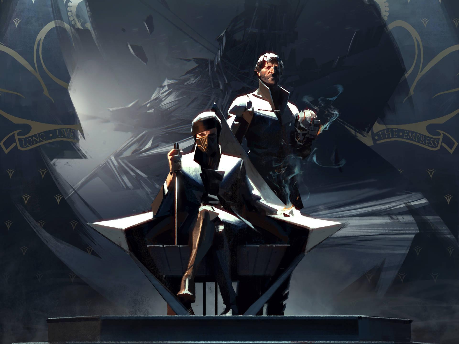 1920x1440 Download Dishonored 2 Corvo Attano Emily Kaldwin Throne Wallpaper