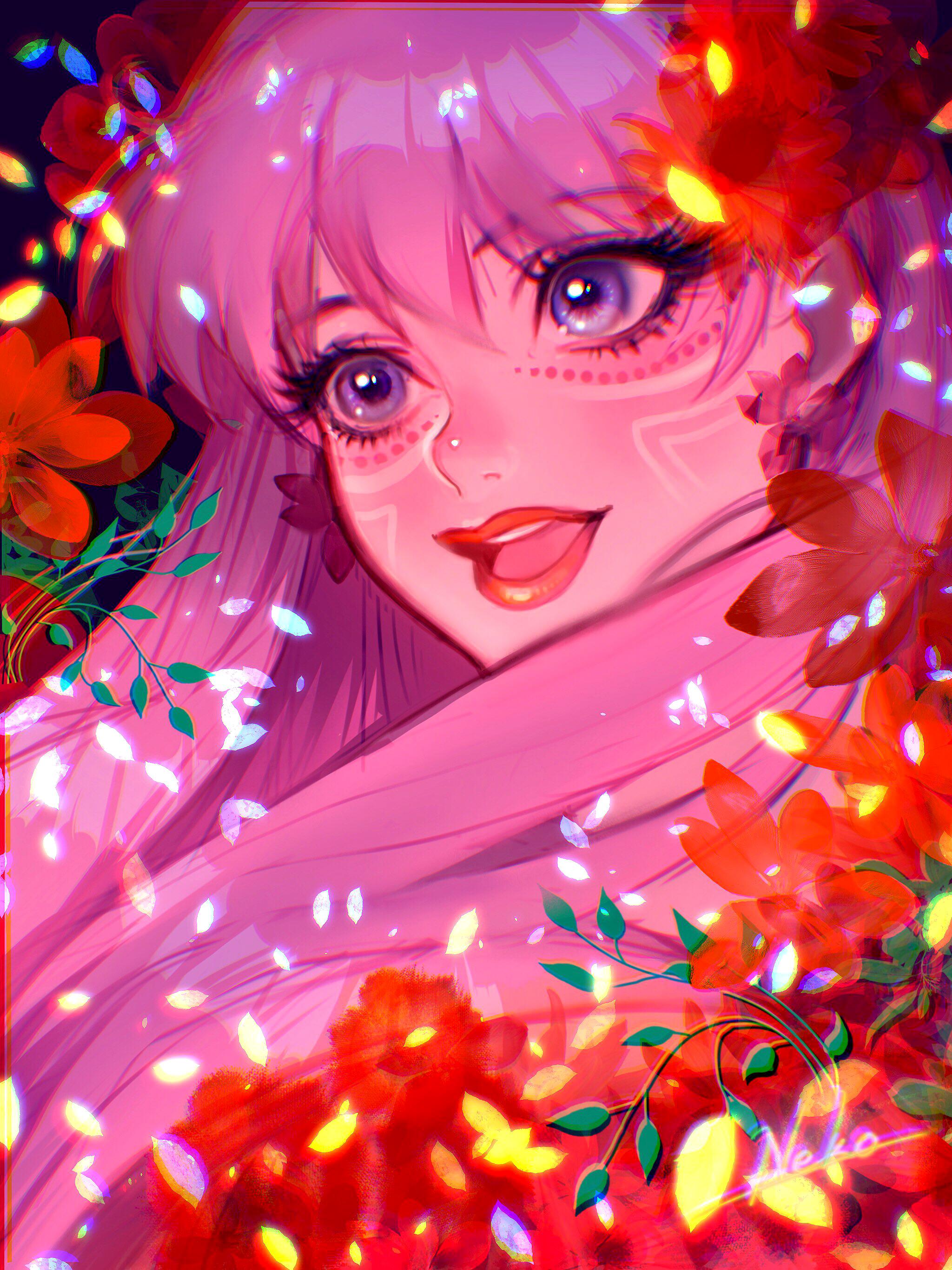2048x2732 Download 1242x2688 Belle, Pretty Anime Girl, Freckles, Pink Hair Wallpaper for iPhone 11 Pro Max & XS Max