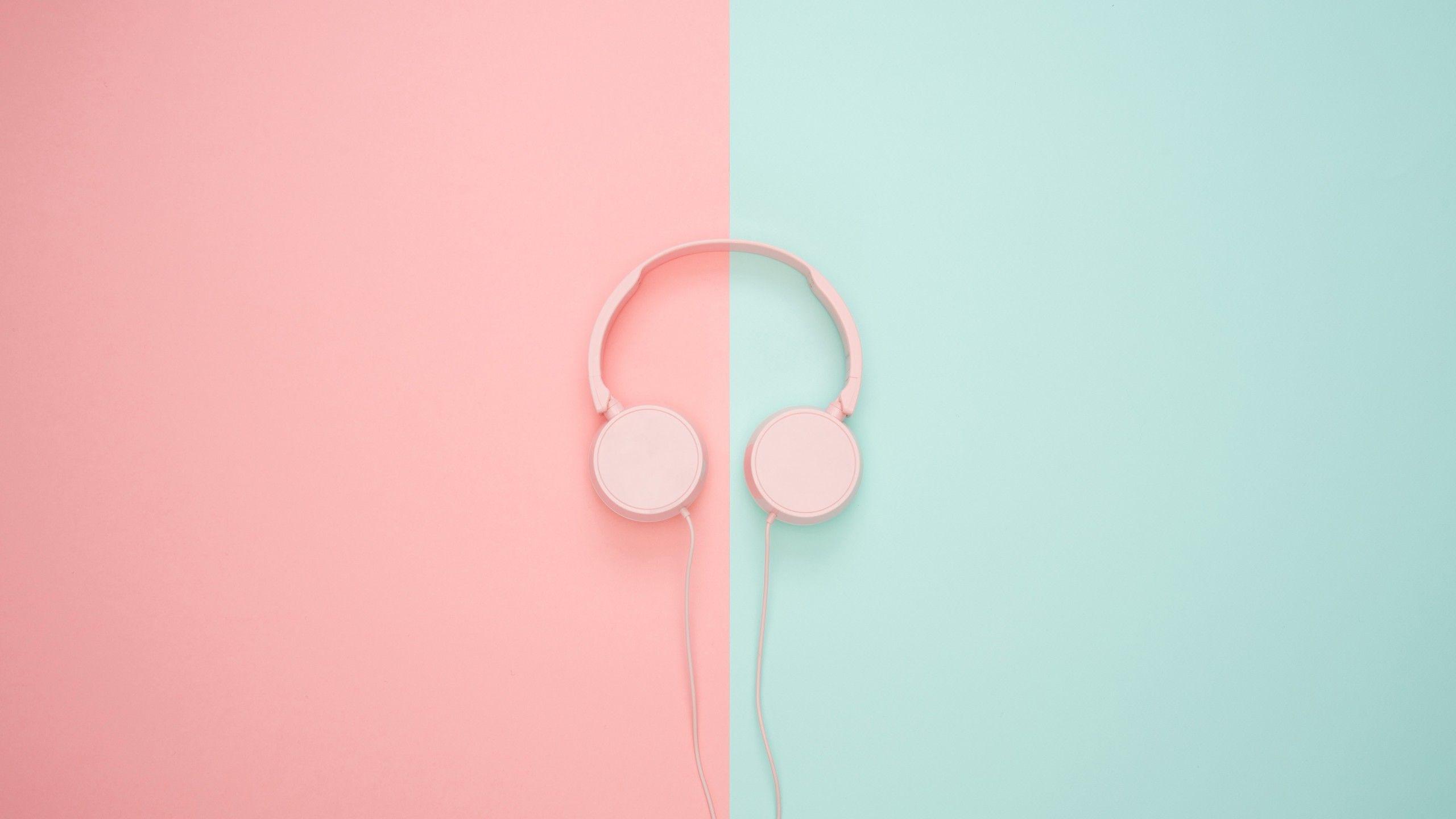 2560x1440 Wallpaper Headphones, Pink, Teal, 5K, Minimal