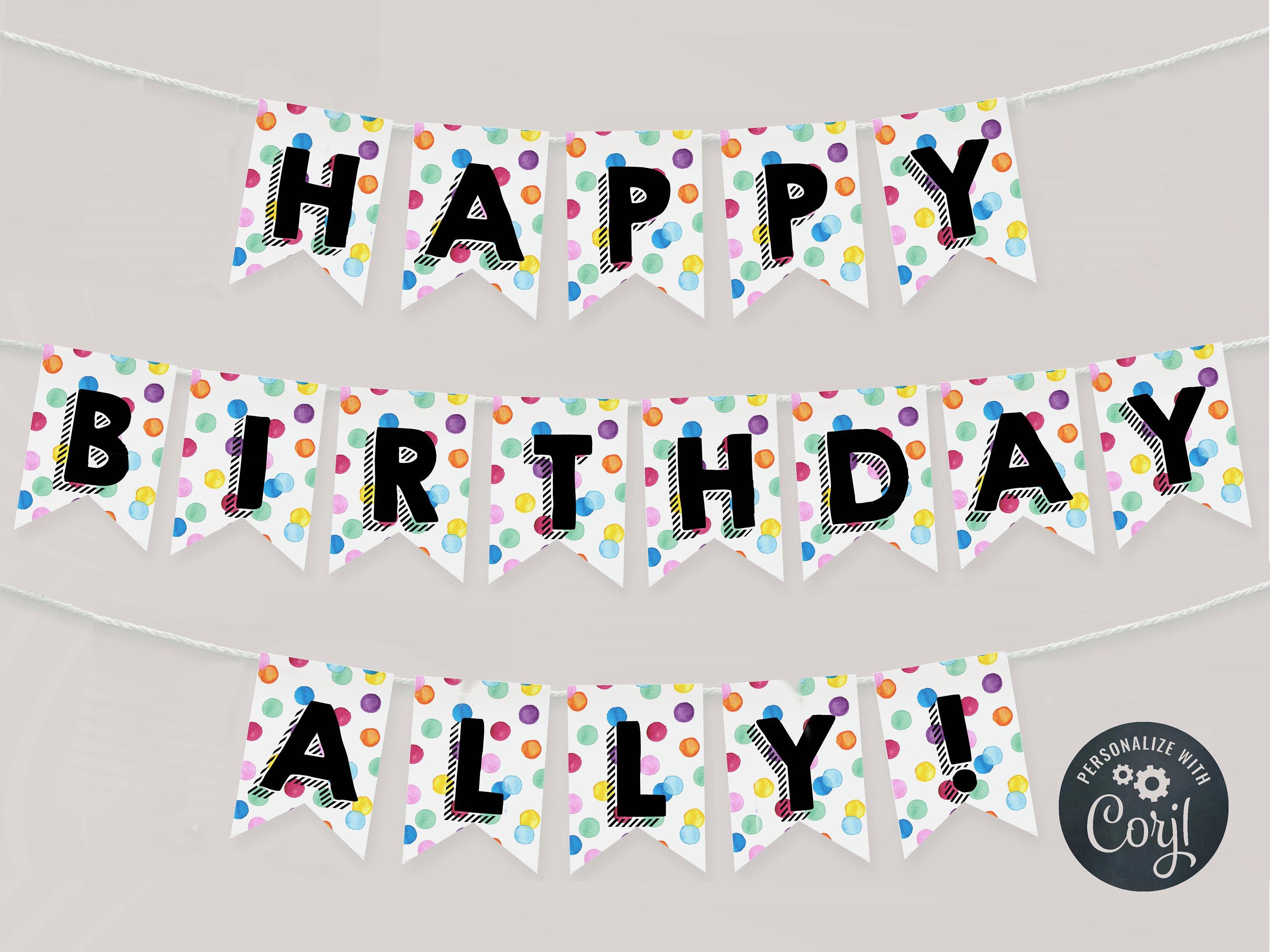 3000x2250 Confetti Happy Birthday Banner Printable Editable Rainbow Hong Kong