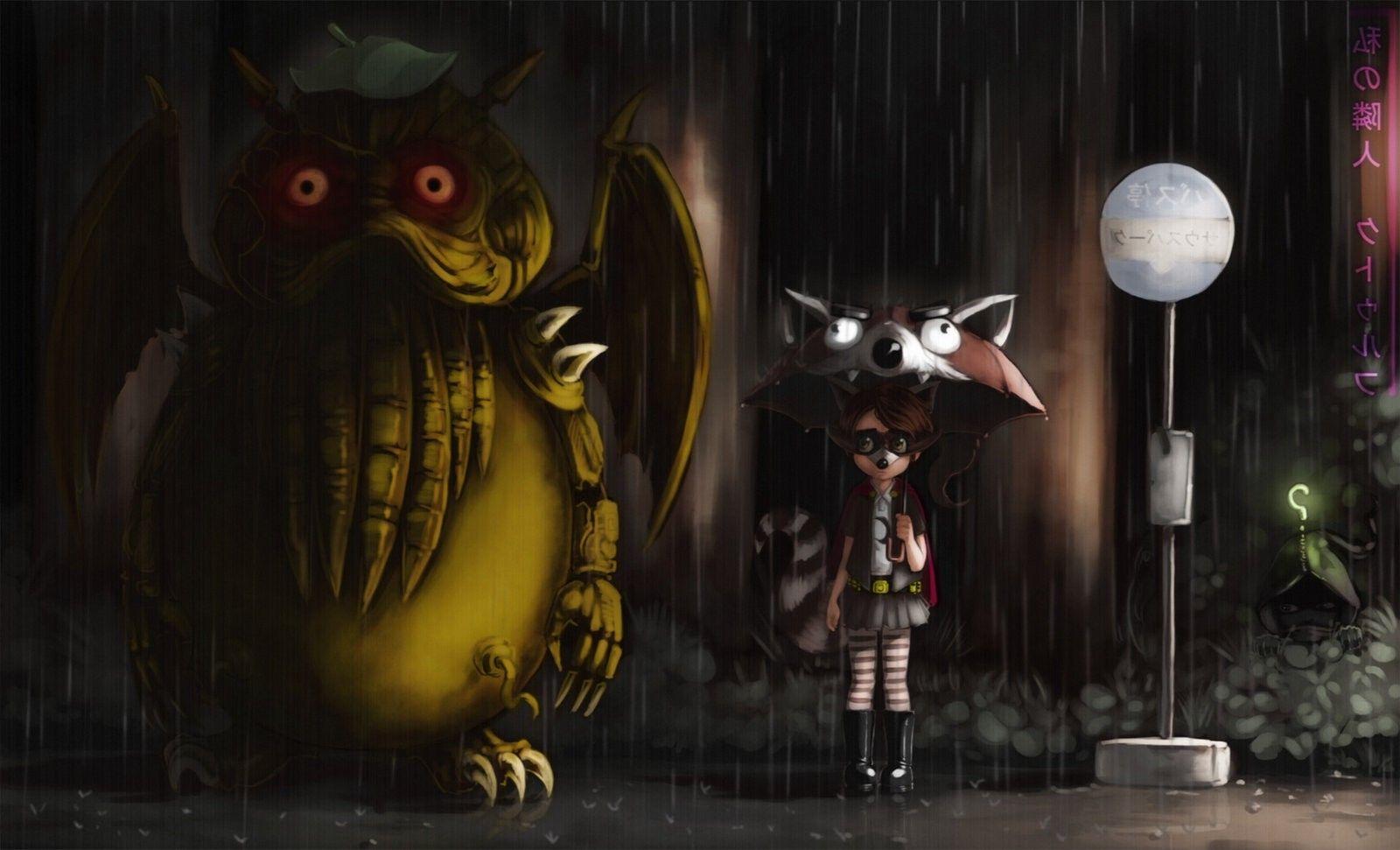 1600x971 My Neighbor Totoro, Fan Art, Cthulhu, Studio Ghibli, Artwork, Digital Art, Rain, Umbrella, The Coon, Anime, Crossover Wallpaper HD / Desktop and Mobile Background