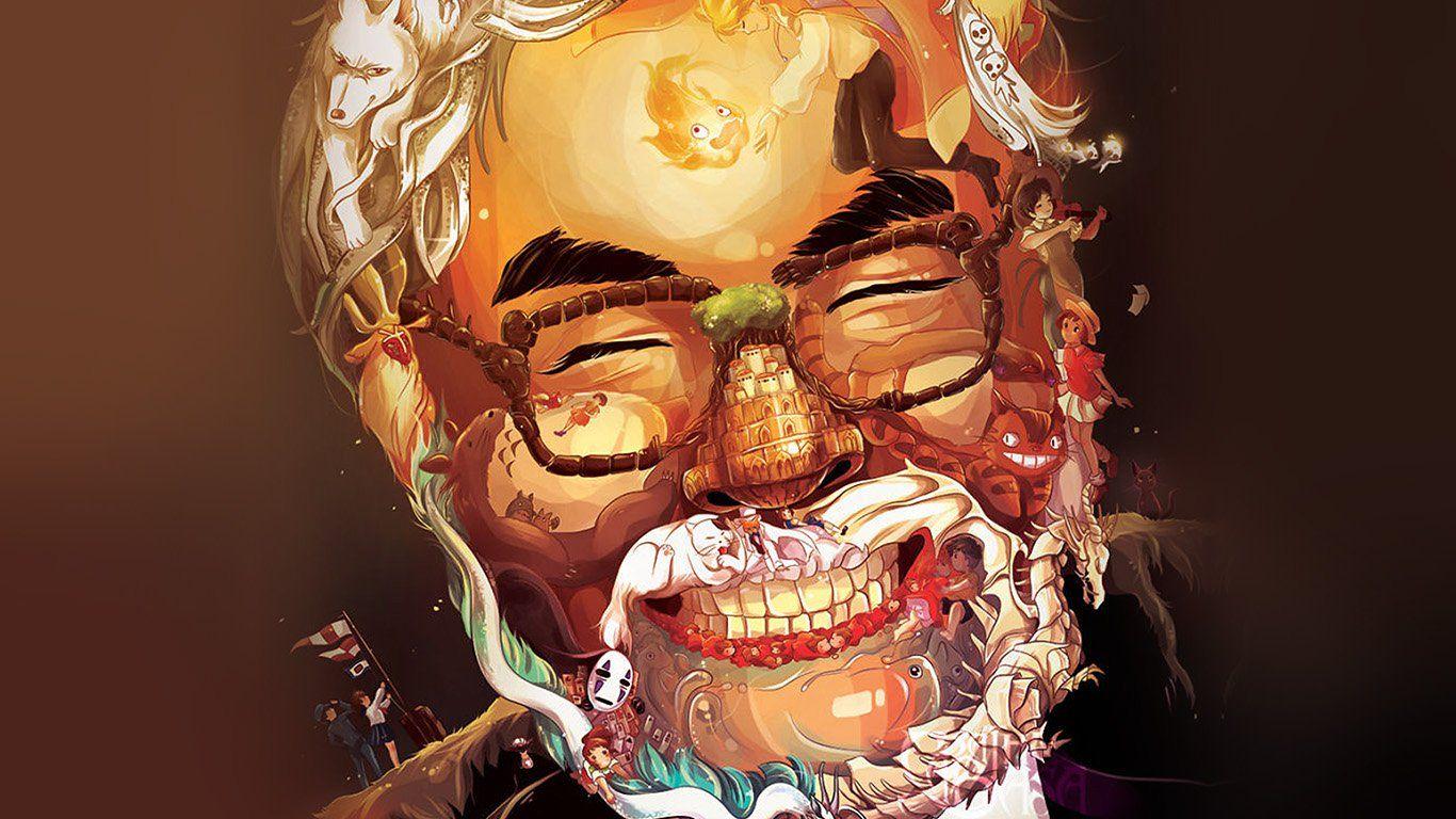 1366x768 wallpaper for desktop, laptop. studio ghibli face art