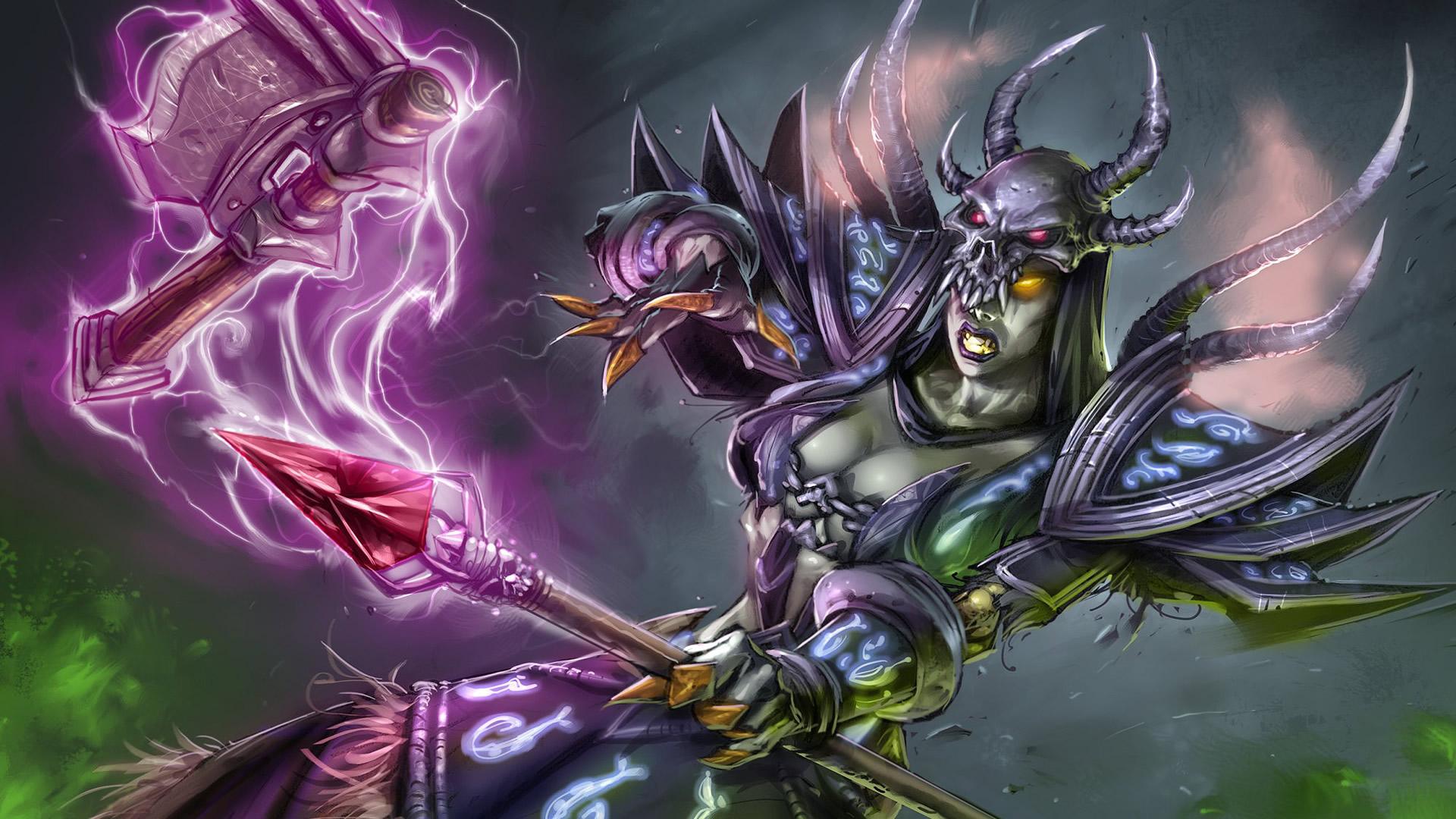 1920x1080 Sorceress With Magical Axe Of Warcraft Trading Card Wallpaper