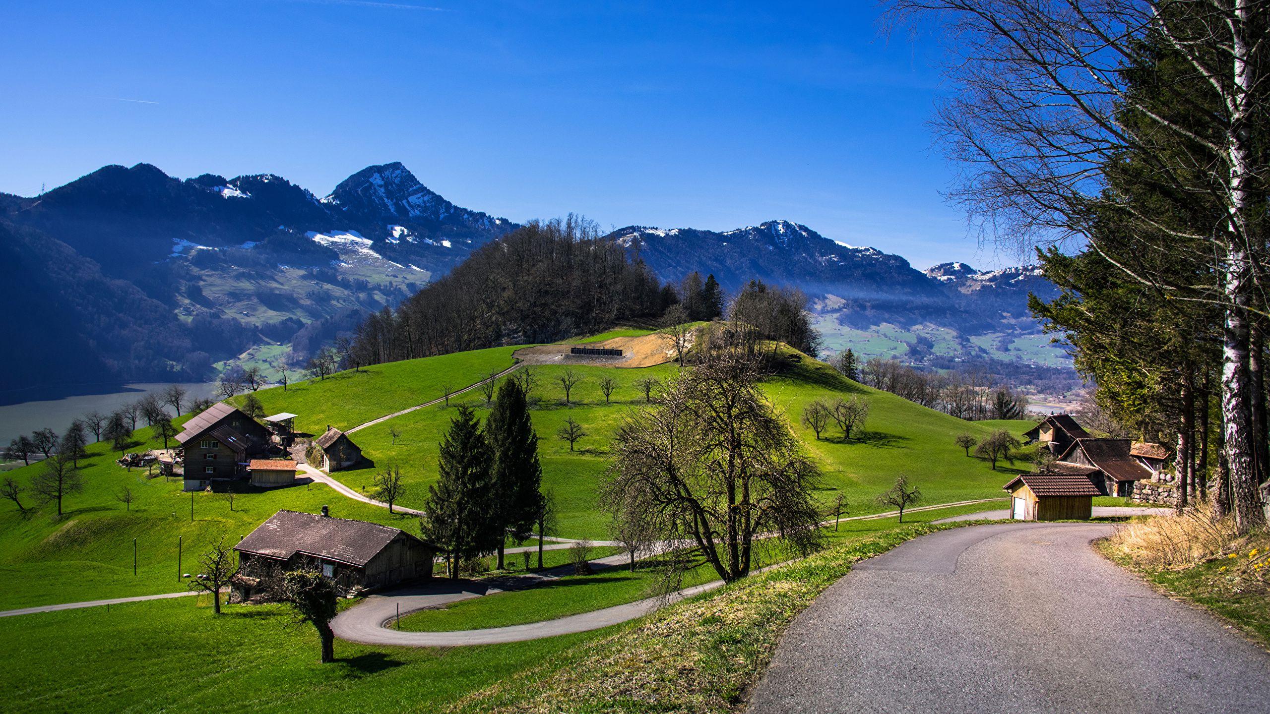 2560x1440 Wallpaper Switzerland Schwyz Nature Mountains Roads 2560x1440