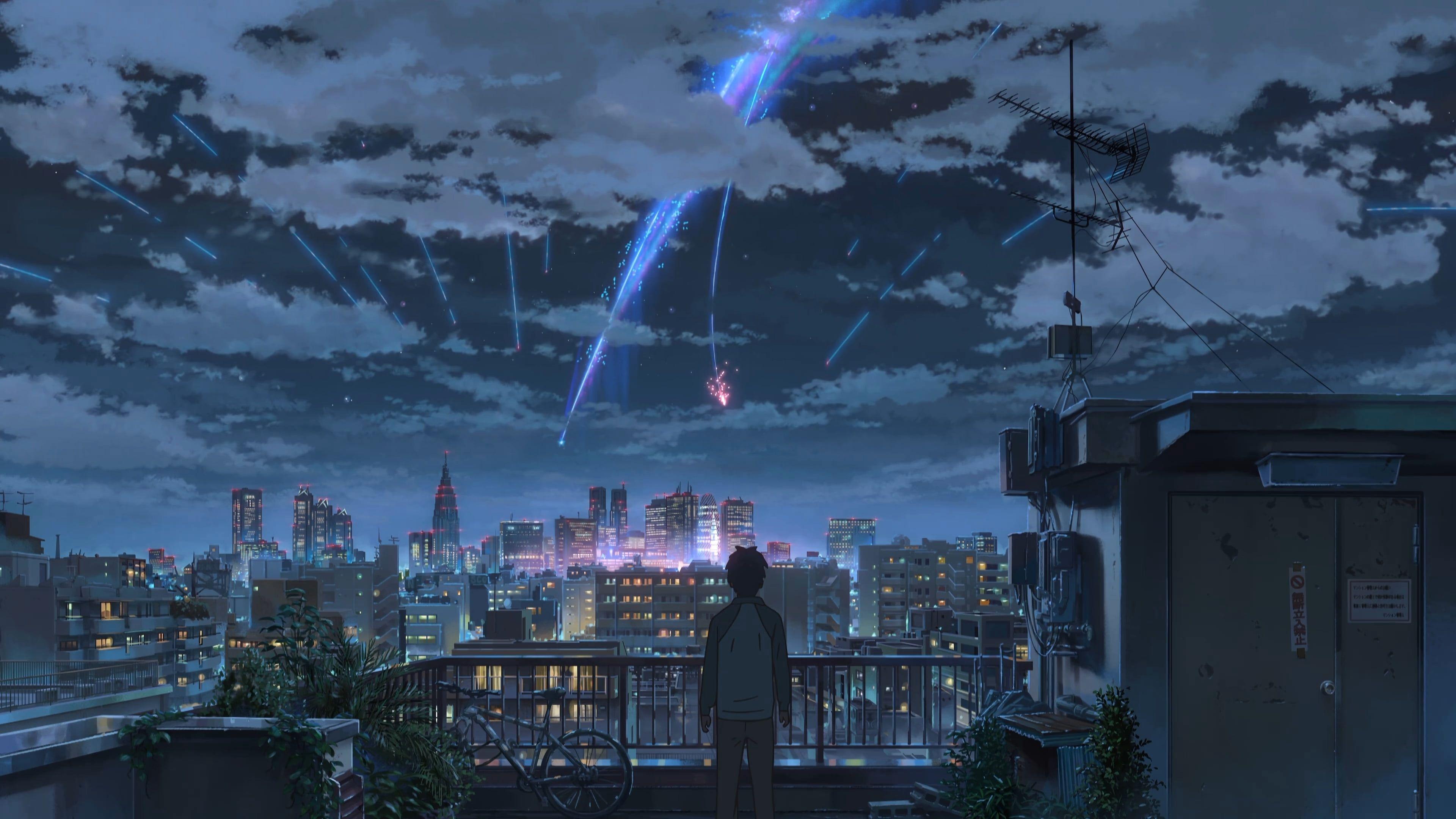 3840x2160 cloudy sky illustration Makoto Shinkai Kimi no Na Wa #anime K #wallpaper #hdwallpaper #desk. Your name wallpaper, Anime scenery wallpaper, Desktop wallpaper art