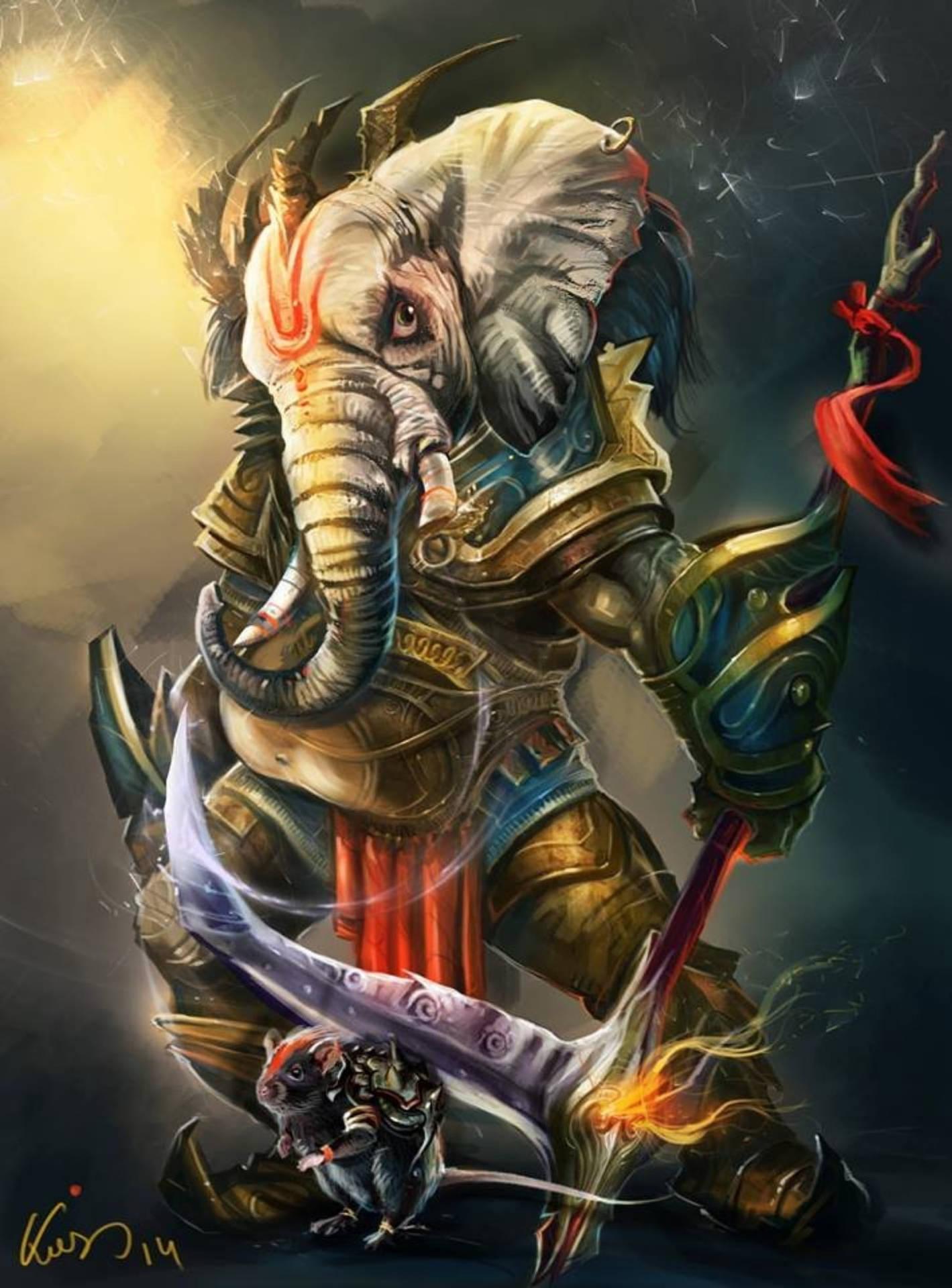 1419x1920 Download Ganesh Warrior Armor IPhone Wallpaper