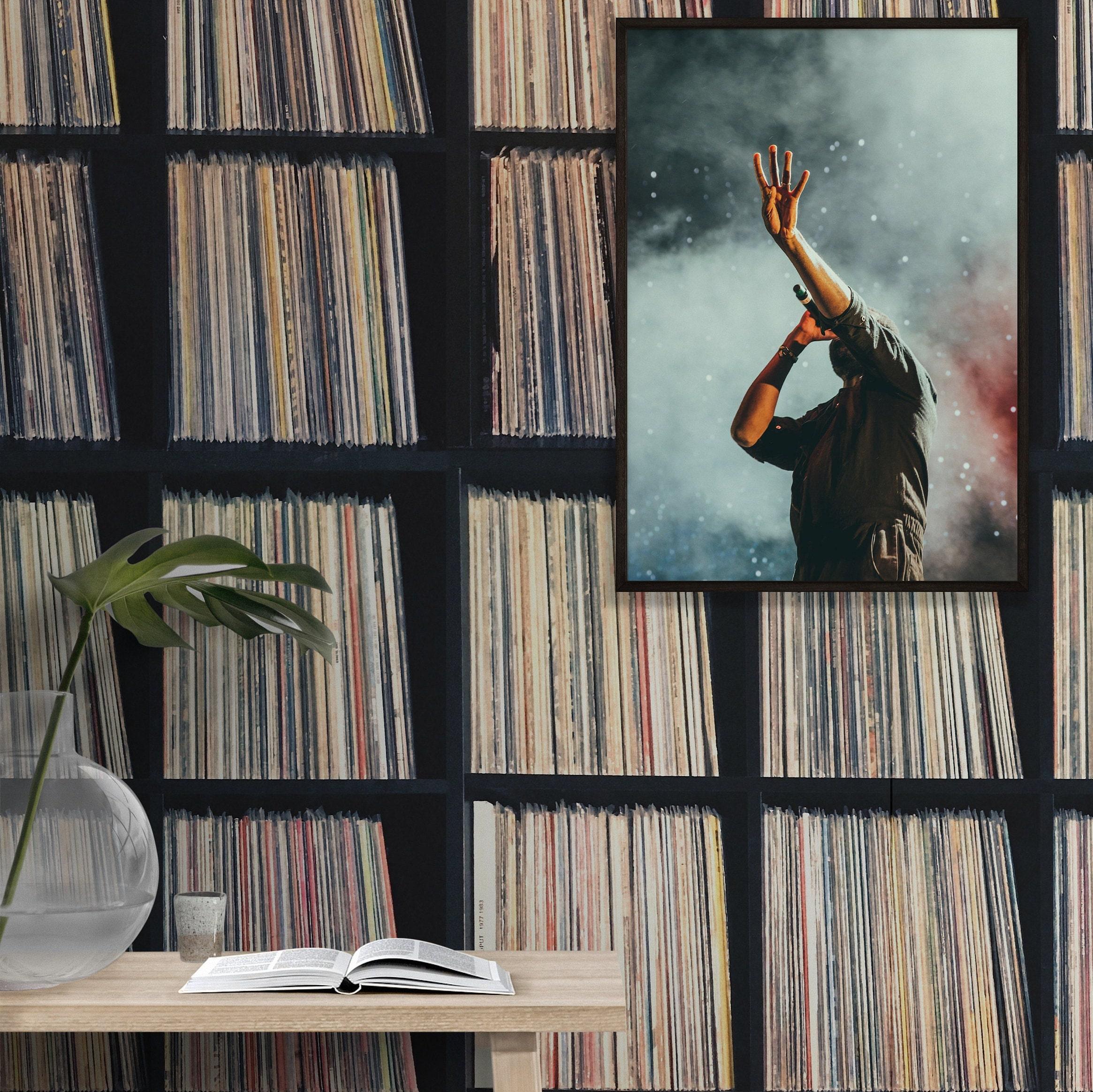 2330x2327 Vintage Record Vinyl Collection Music Wallpaper, Old Books Shelf Vintage Wall Decor, Office Decor, DIY Wall Art