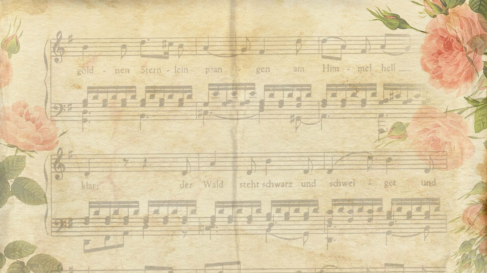 1920x1080 Download a sheet music with roses on it