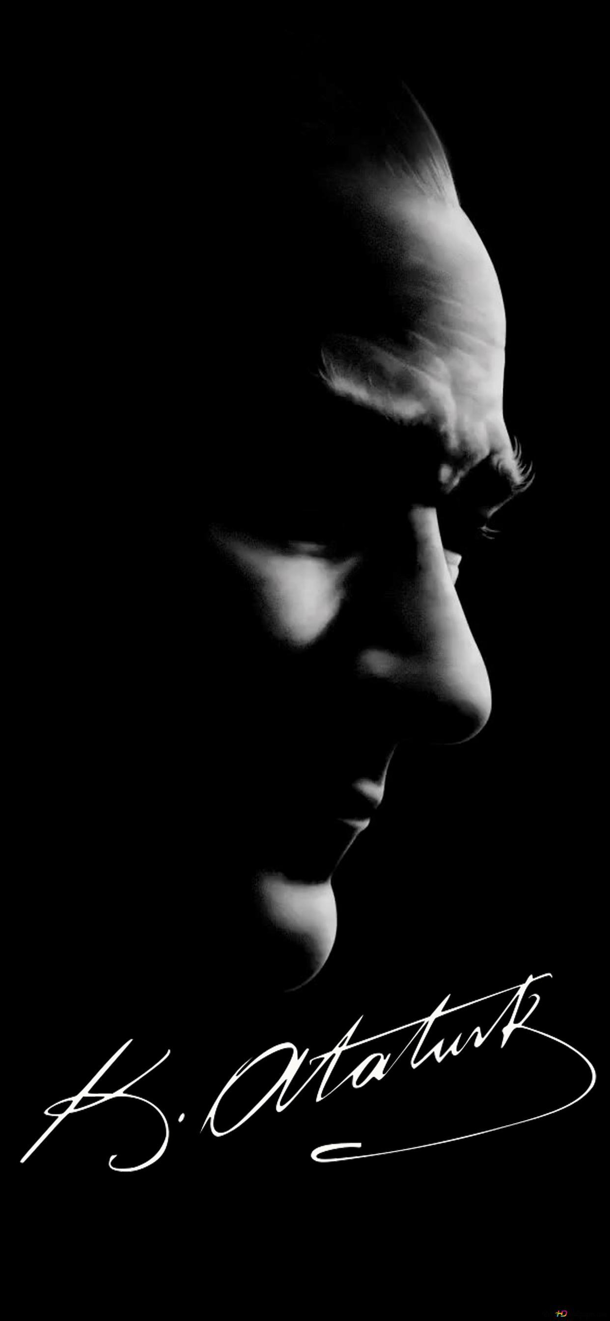 1242x2688 Leader Mustafa Kemal Ataturk black and white signed portrait 2K wallpaper download