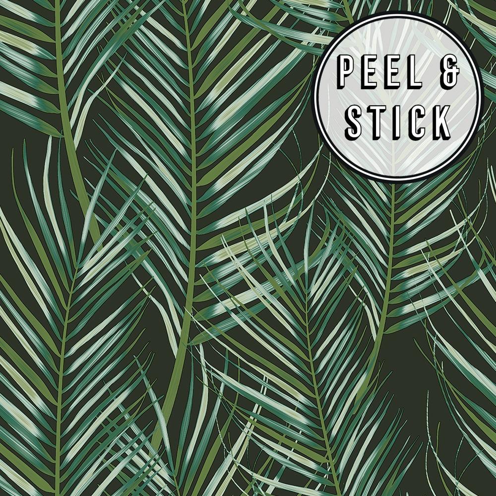1000x1000 transform Transform Black and Green Palm Peel and Stick Wallpaper in the Wallpaper department at