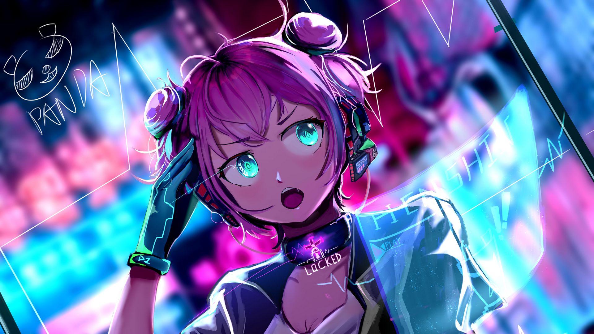 1920x1080 Download wallpaper 1920x1080 girl, glance, style, cyberpunk, anime, art full hd, hdtv, fhd, 1080p HD background