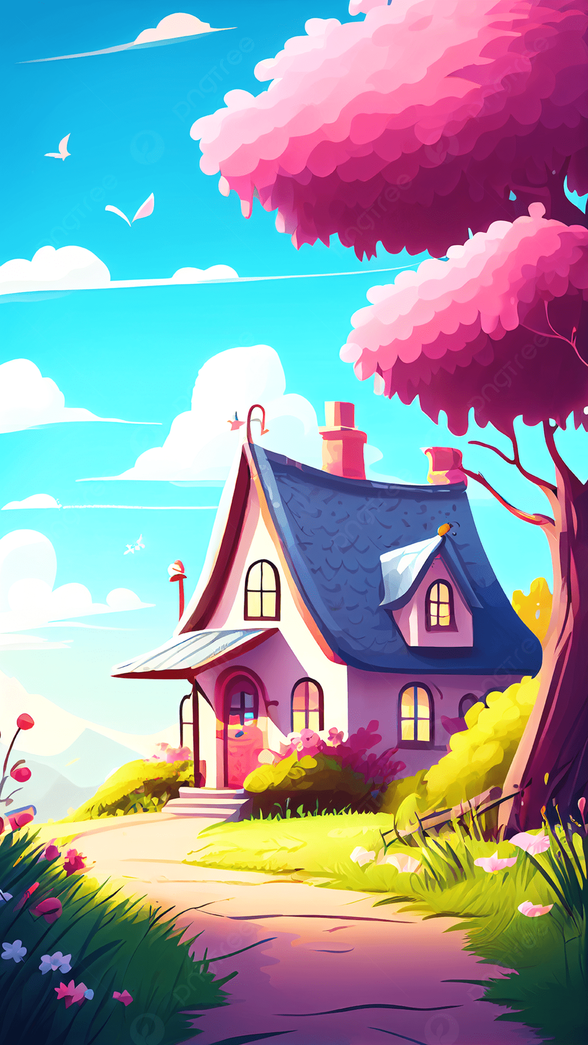 1200x2133 Cute Cartoon Illustration Background Of Small House Wallpaper Image For Free Download