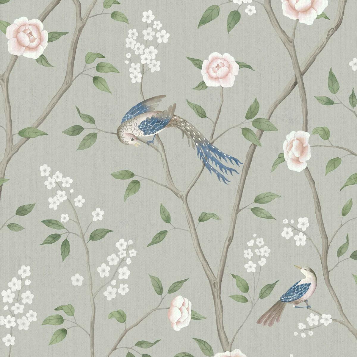 1200x1200 Borastapeter Paradise Birds Wallpaper in Mineral Shimmer