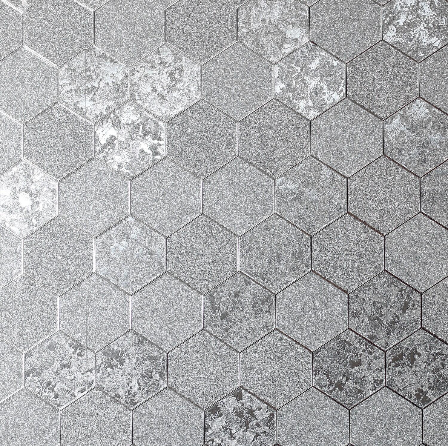 1500x1494 Arthouse 56 Sq Ft Silver Foil Vinyl Textured Geometric Unpasted Wallpaper In The Wallpaper Department At