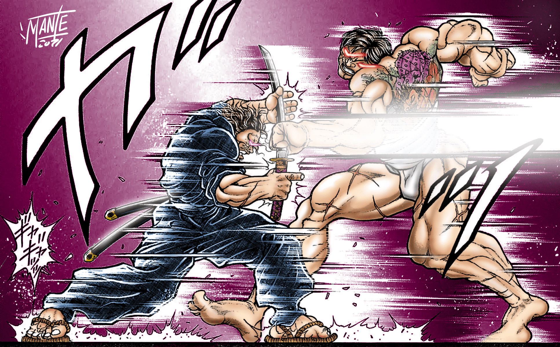 1933x1200 Hanayama vs Mushashi (Colored by me hehe) a nice fight
