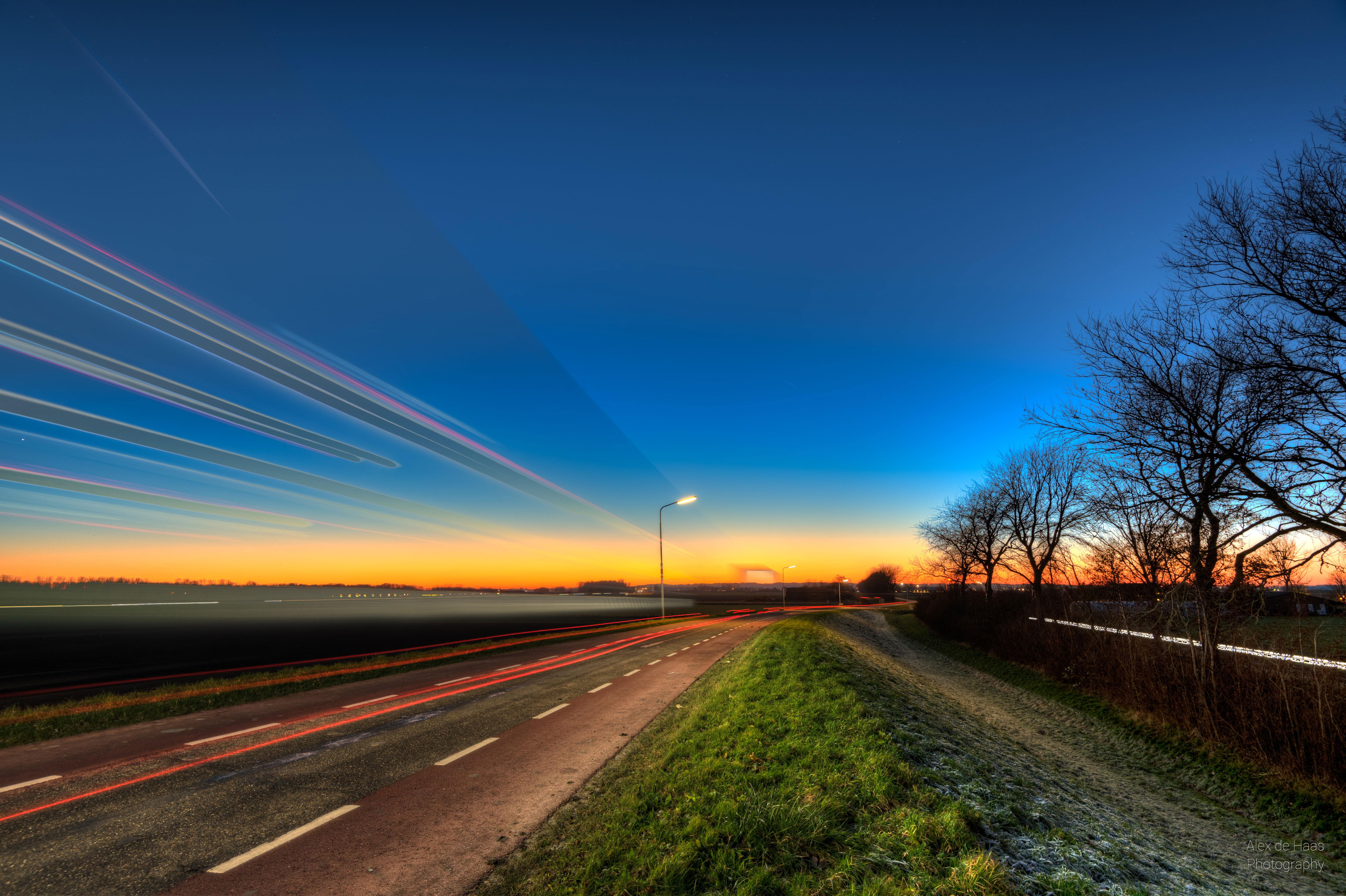 6010x4001 Time Lapse Photo Of Road Near Bare Trees During Nighttime Wallpaper, Speed Of Light