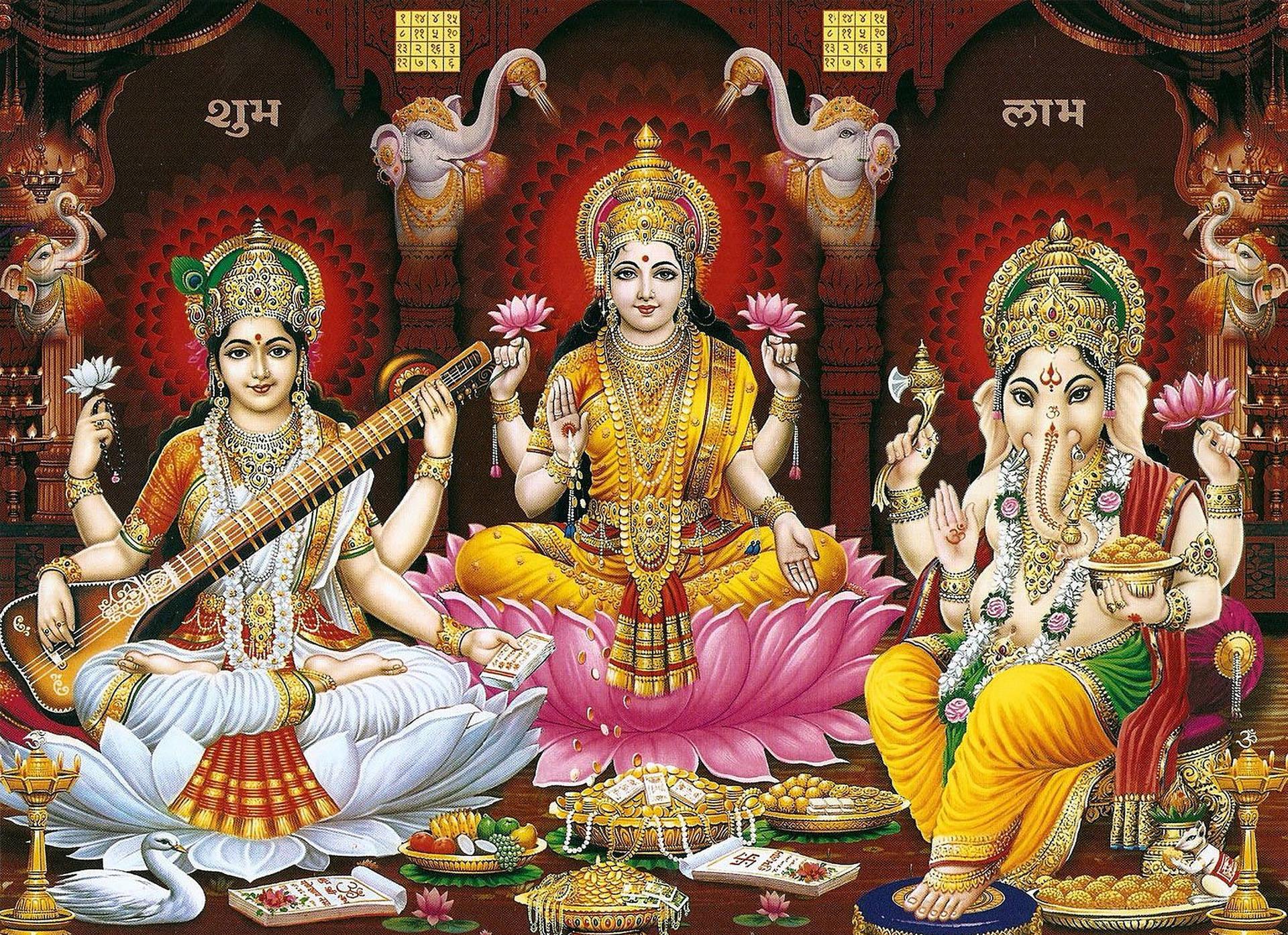 1920x1395 Download Laxmi Ganesh Saraswat Food Offerings Wallpaper