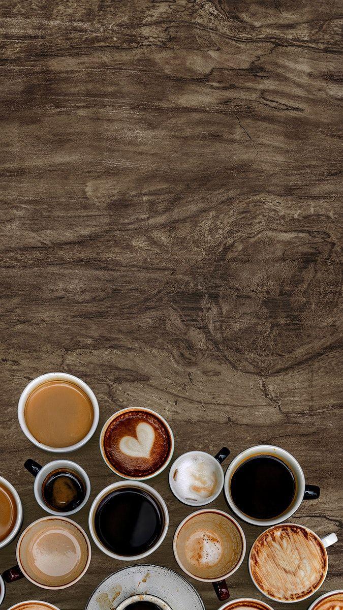 675x1200 Assorted coffee cups on a natural wooden textured background. free image / nook. Coffee wallpaper iphone, Coffee picture, Coffee wallpaper