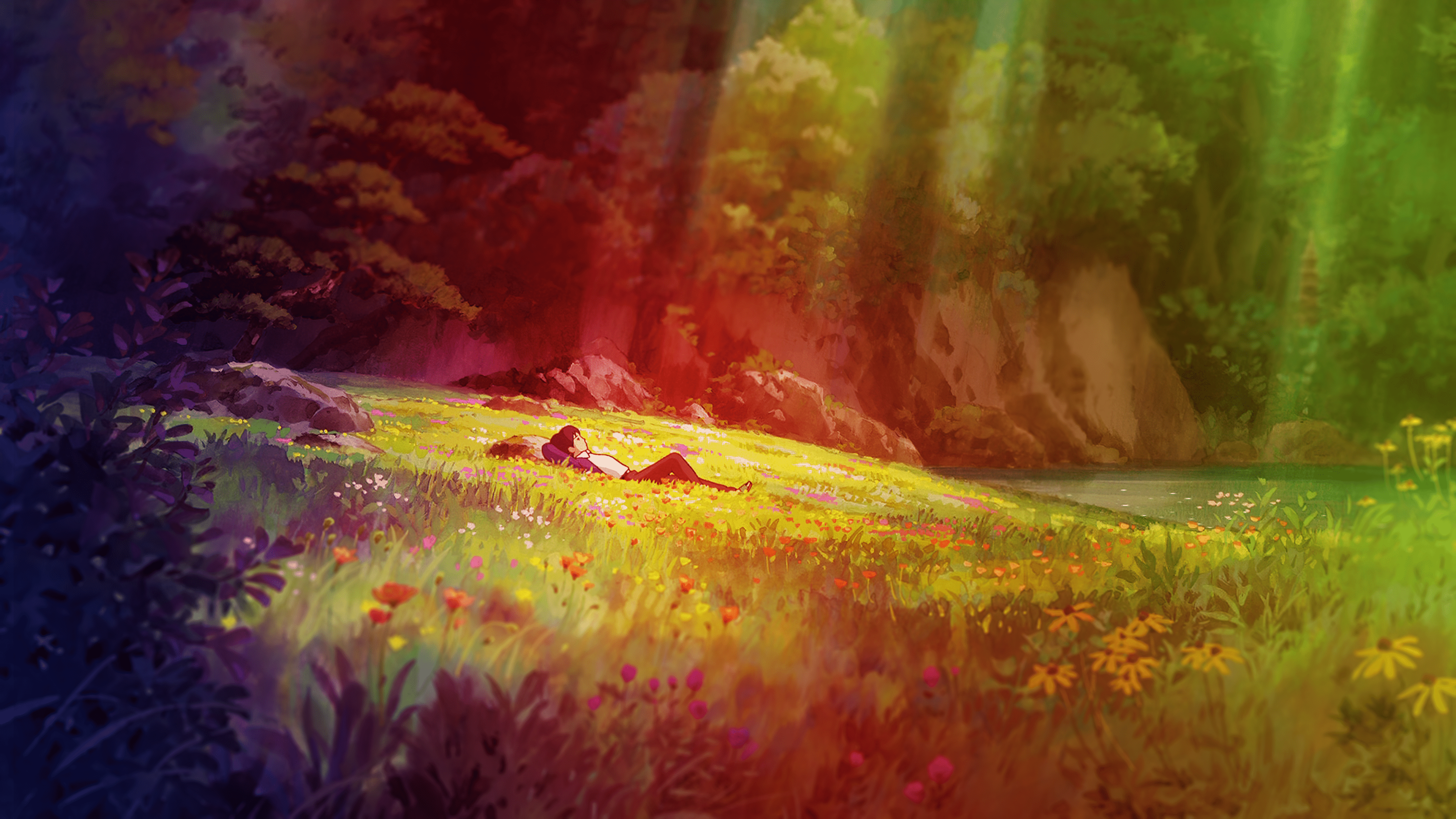 3840x2160 Wallpaper / Karigurashi no Arrietty, colorful, anime, grass, lake free download