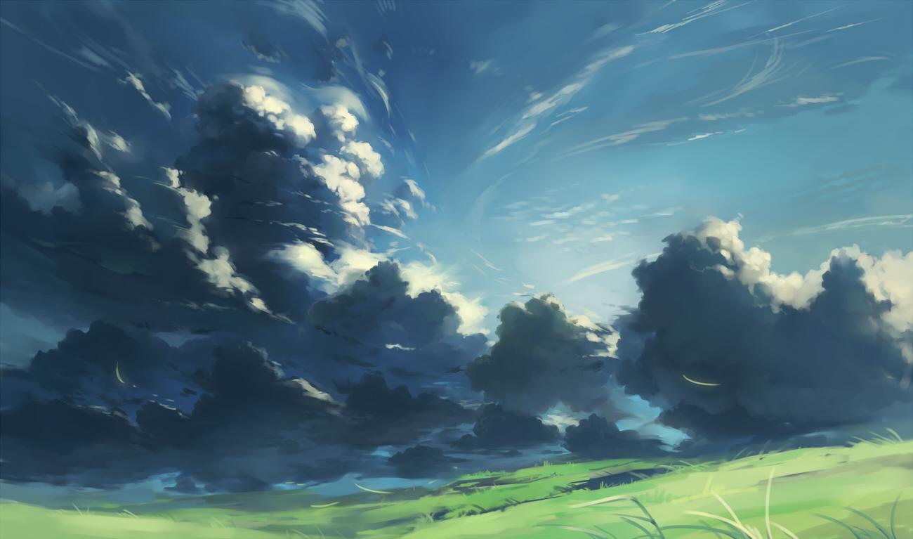AI Image Generator Anime green grass field beautiful sky