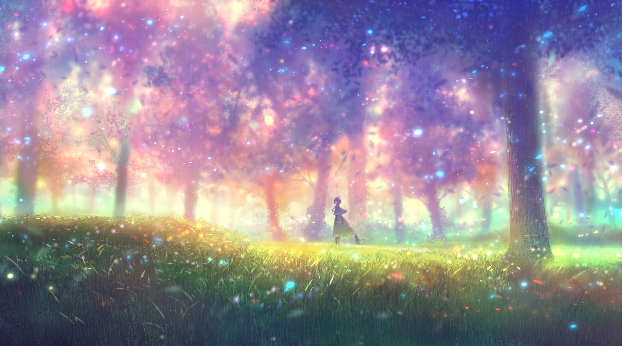 2025x1125 HD desktop wallpaper: Anime, Nature, Grass, Forest download free picture
