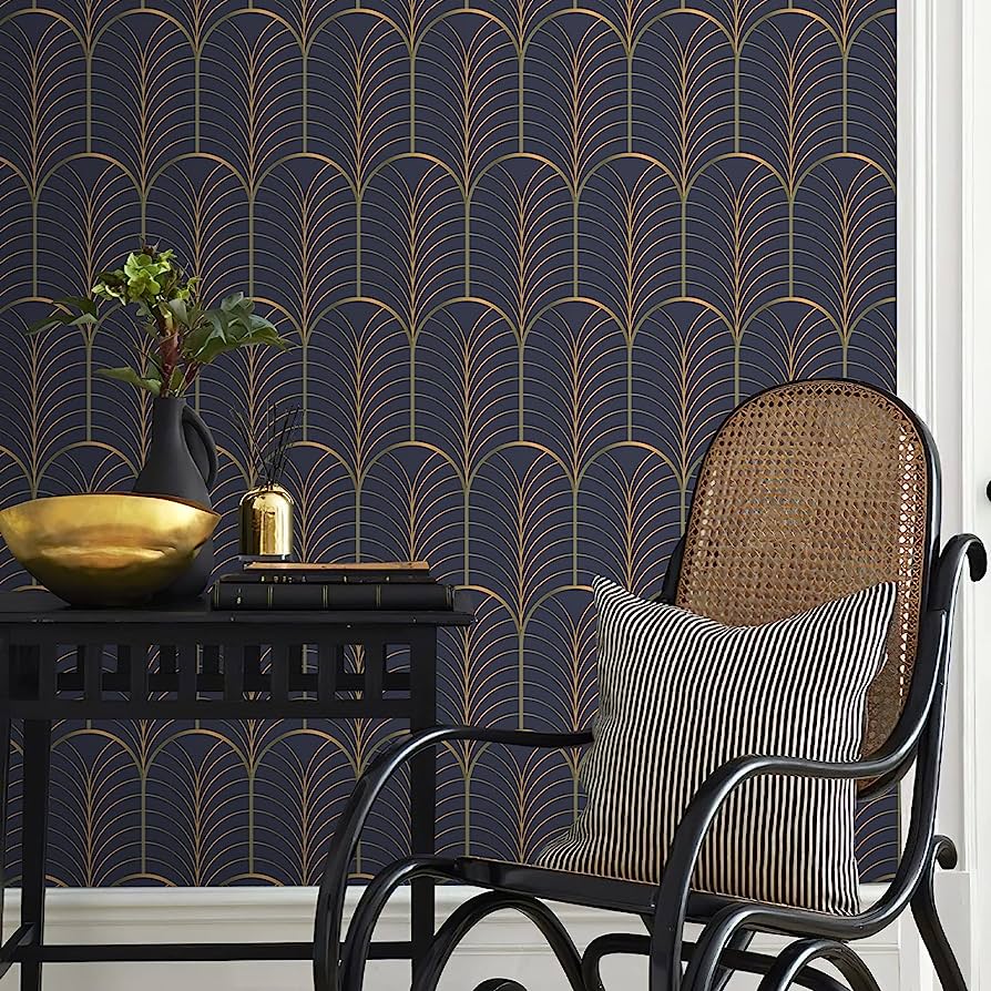 894x894 JiffDiff Peel and Stick Wallpaper Navy Gatsby Wallpaper Modern Geometric Wallpaper 17.7 in X 118 Gold Blue Contact Paper for Home Decoration and Furniture Renovation Covering 14sq.ft