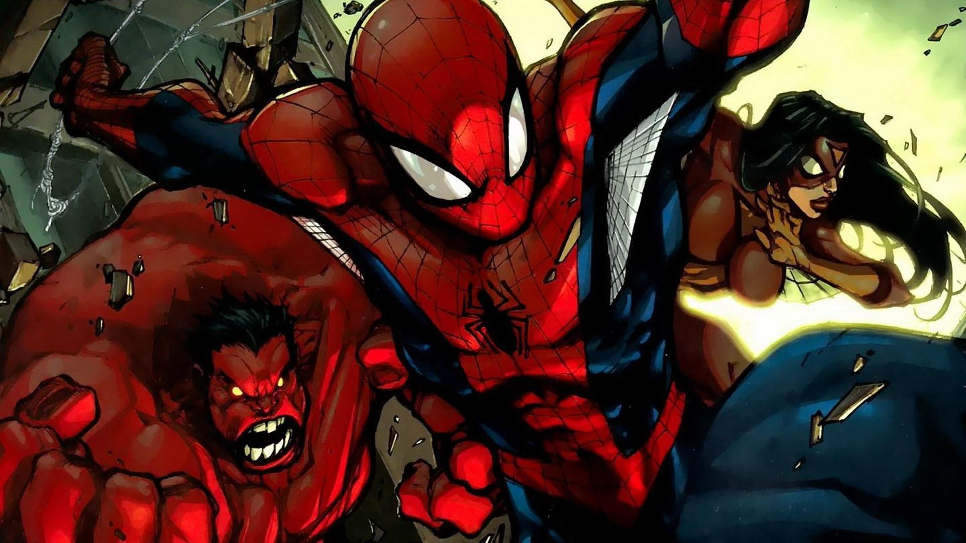 1920x1080 Marvel comics new avengers red hulk spiderman wallpaper