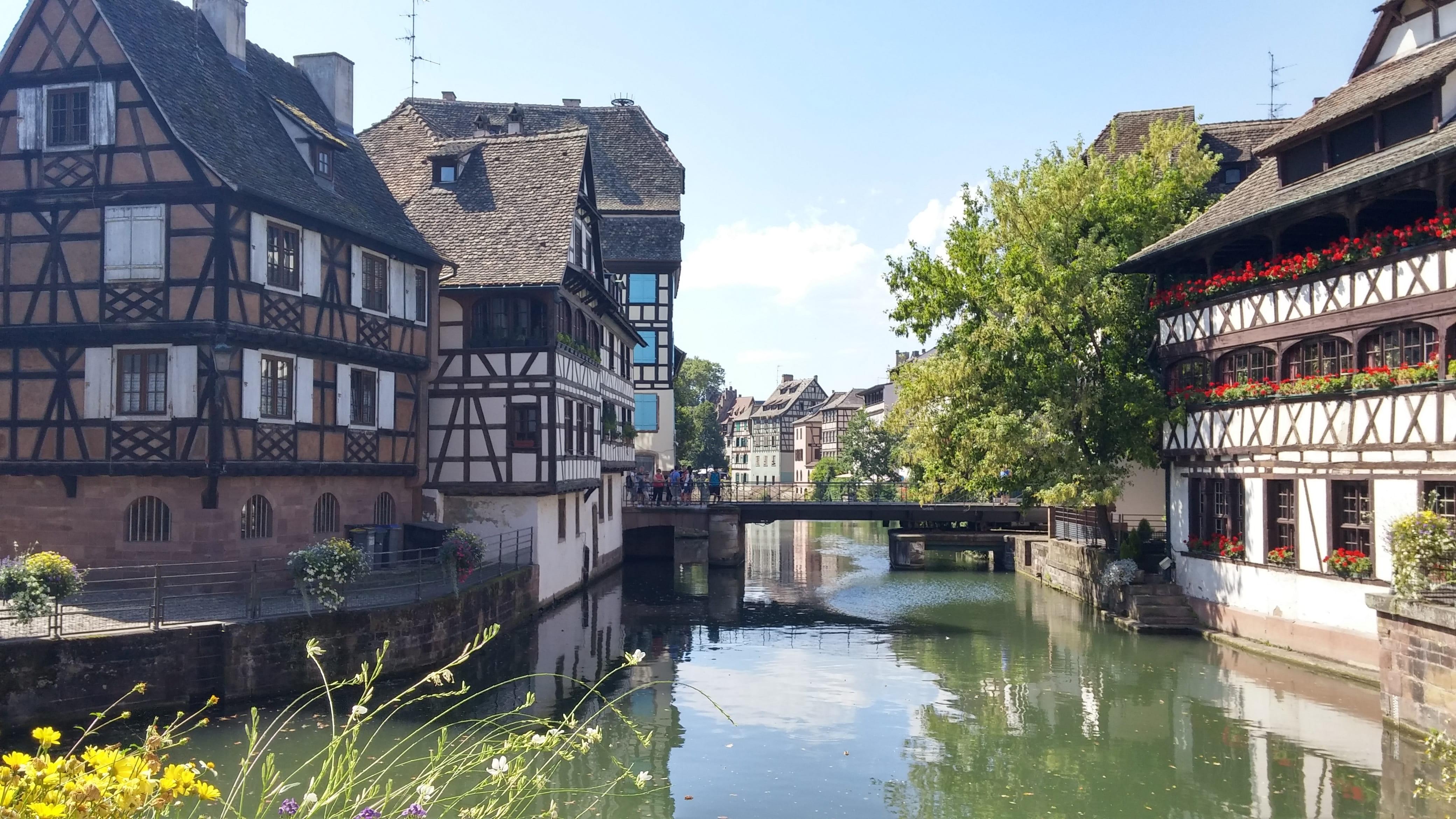 4160x2340 Wallpaper / water, body, outdoors, building exterior, bridge made structure, waterfront, houses, city, day, built structure, sky, residential district, strasbourg free download