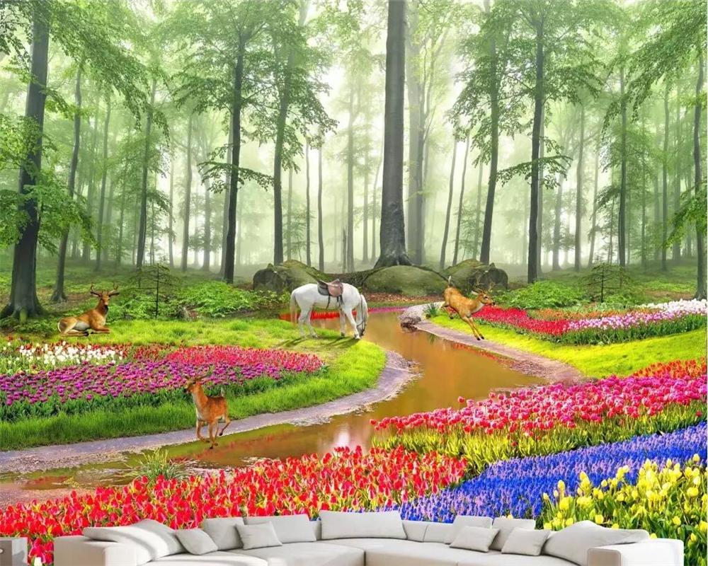 1000x800 Beibehang Custom Wallpaper Photo Wallpaper Murals Beautiful HD Fantasy Forest Flower Sea 3D Landscape Background Wall Painting